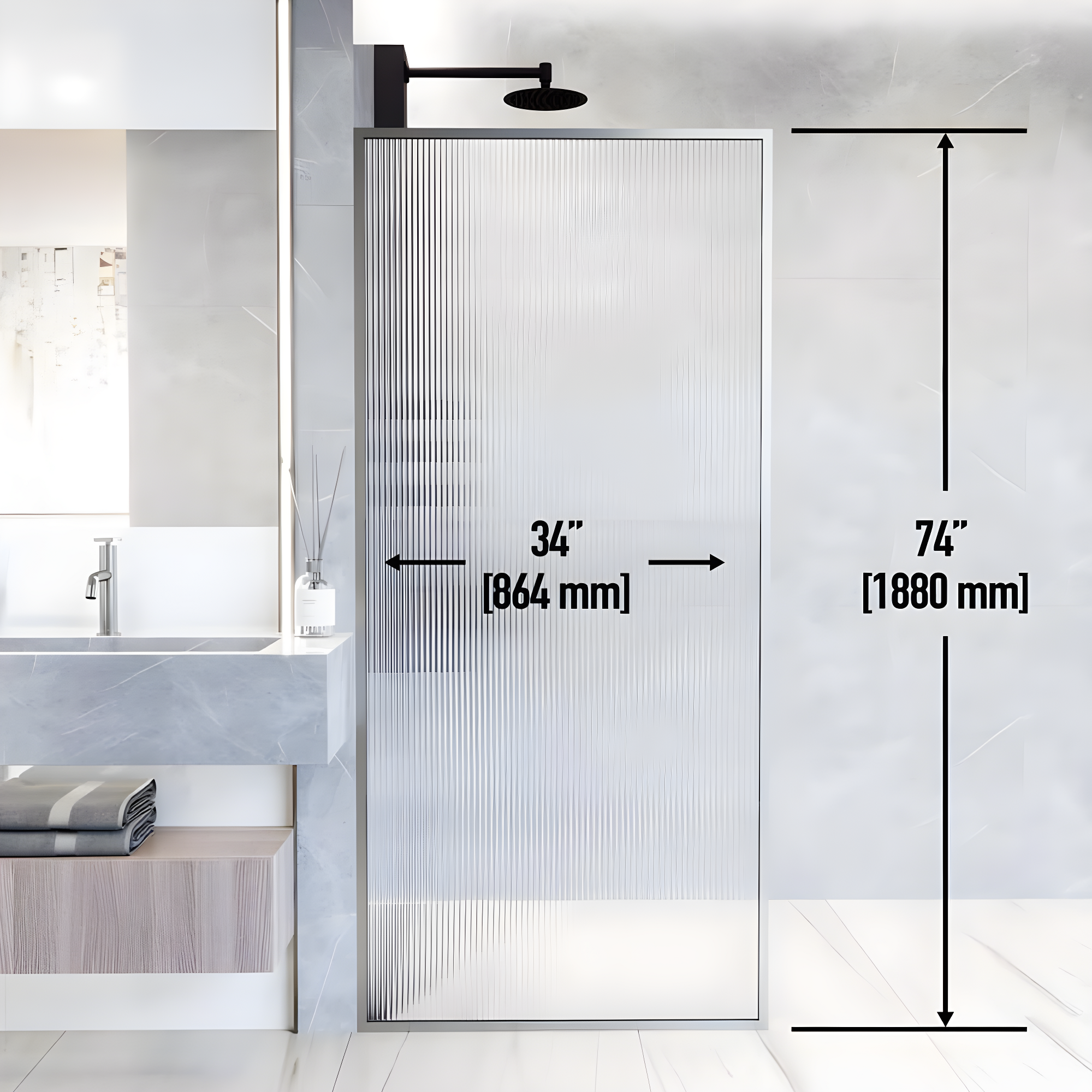 Meridian 34" W x 74" H Fixed Framed Shower Screen with 3/8" Glass