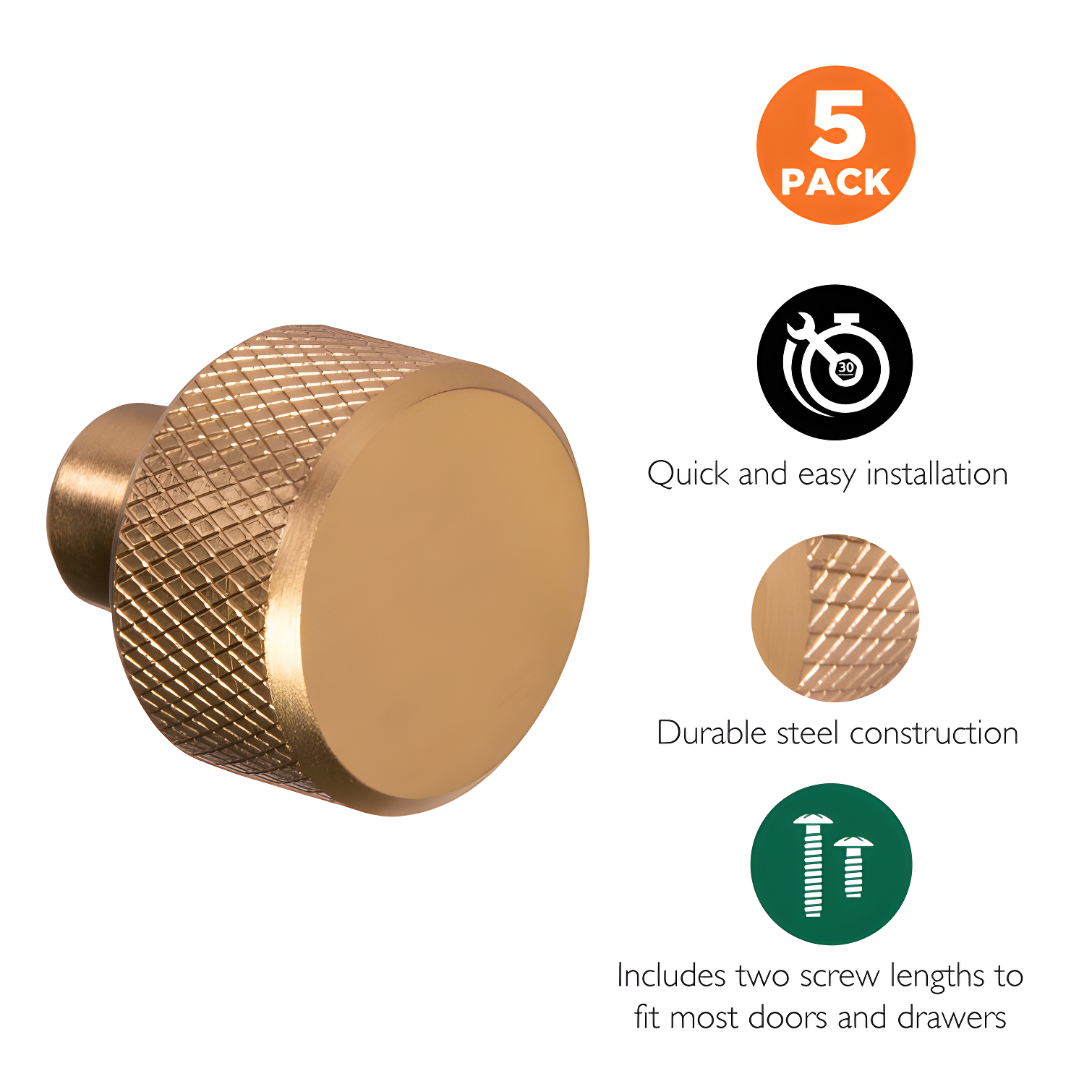 Design House Porter Cabinet Knob for Kitchen Bathroom Closet Dresser Cabinets-5-Pack (Set of 5)