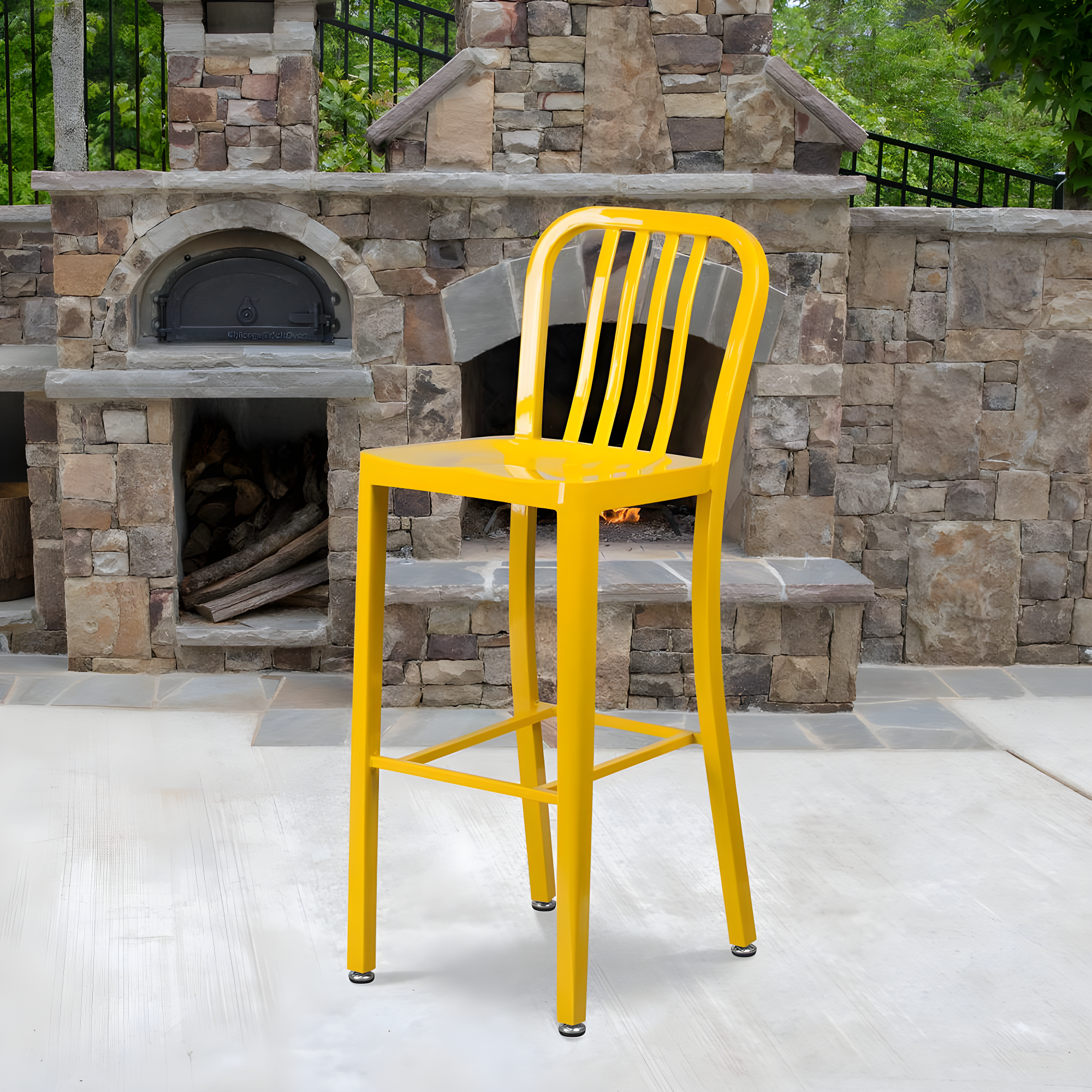 Flash Furniture Commercial Grade 30" High Yellow Metal Indoor-Outdoor Barstool with Vertical Slat Back