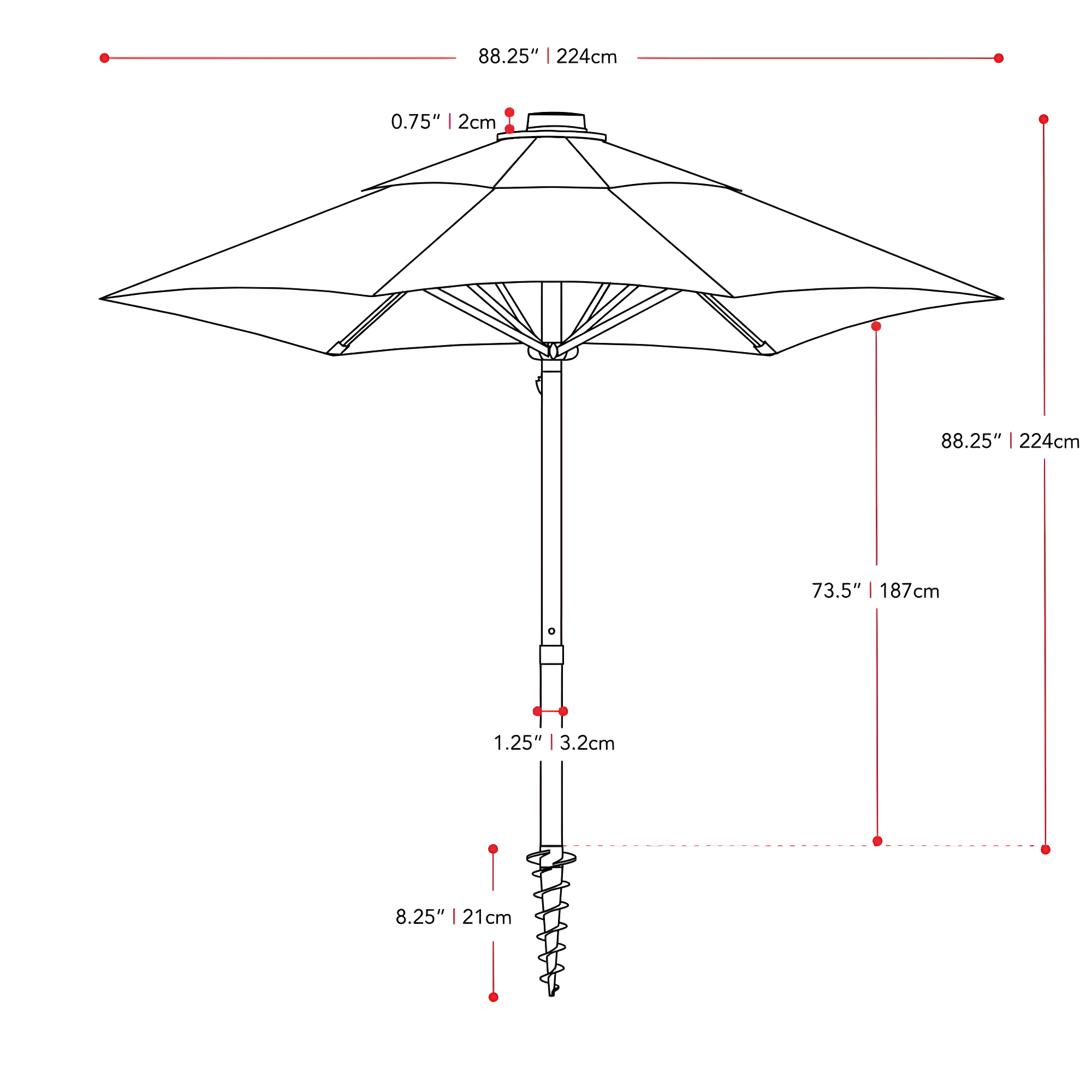 7.5' x 7.5' UV and Wind Resistant Beach/Patio Umbrella Gray - CorLiving