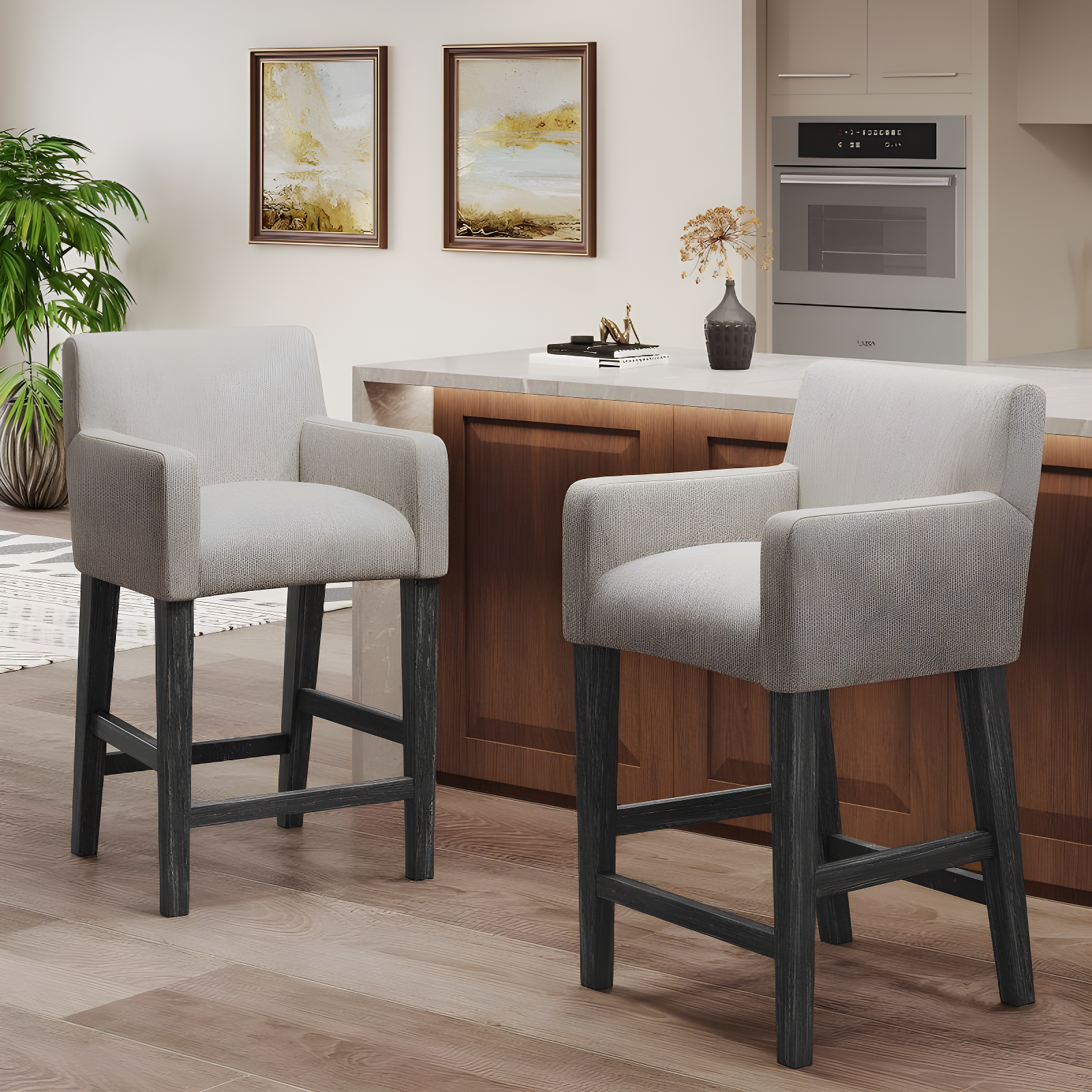 Christopher Knight Home Chaparral Contemporary Fabric Upholstered Wood 26 inch Counter Stools (Set of 2), Light Gray and Gray