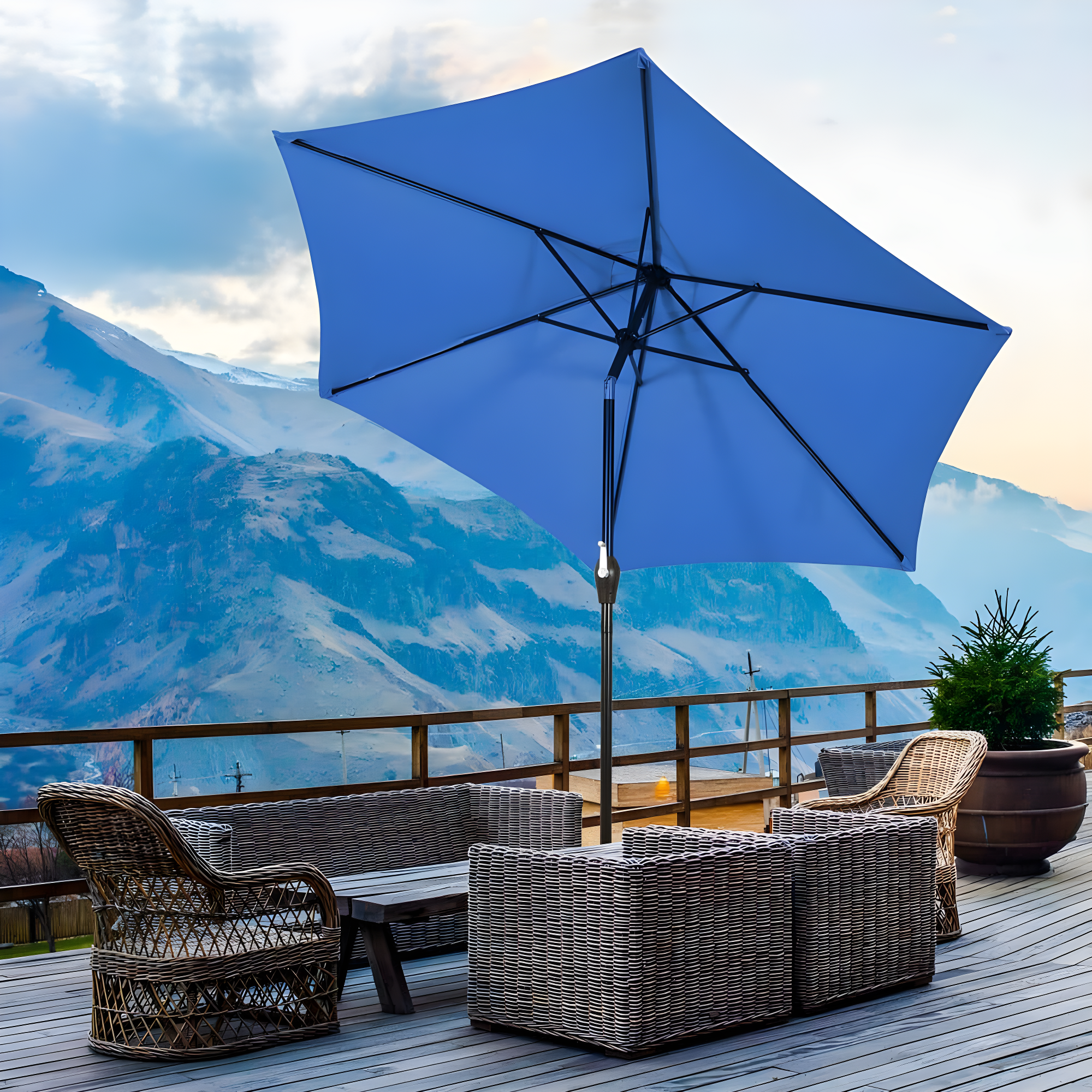 Resenkos 9 ft Outdoor Market Patio Table Umbrella Push Button Tilt Crank Lift-Blue, Patio Offset Umbrella with Easy Tilt Adjustment, Outdoor Hanging Umbrella, Sunshade Umbrella Canopy