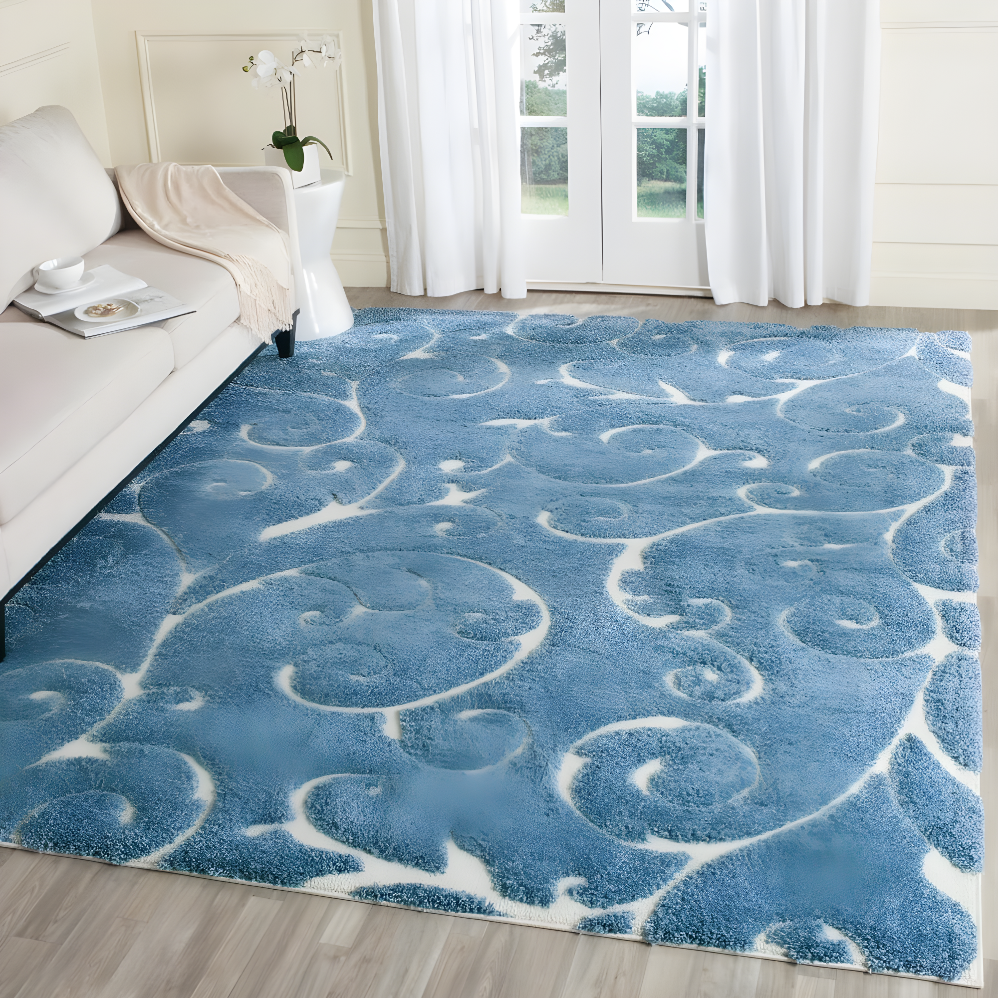 Florida Shag SG455 Power Loomed Indoor Area Rug - Light Blue/Cream - 8'x10' - Safavieh.