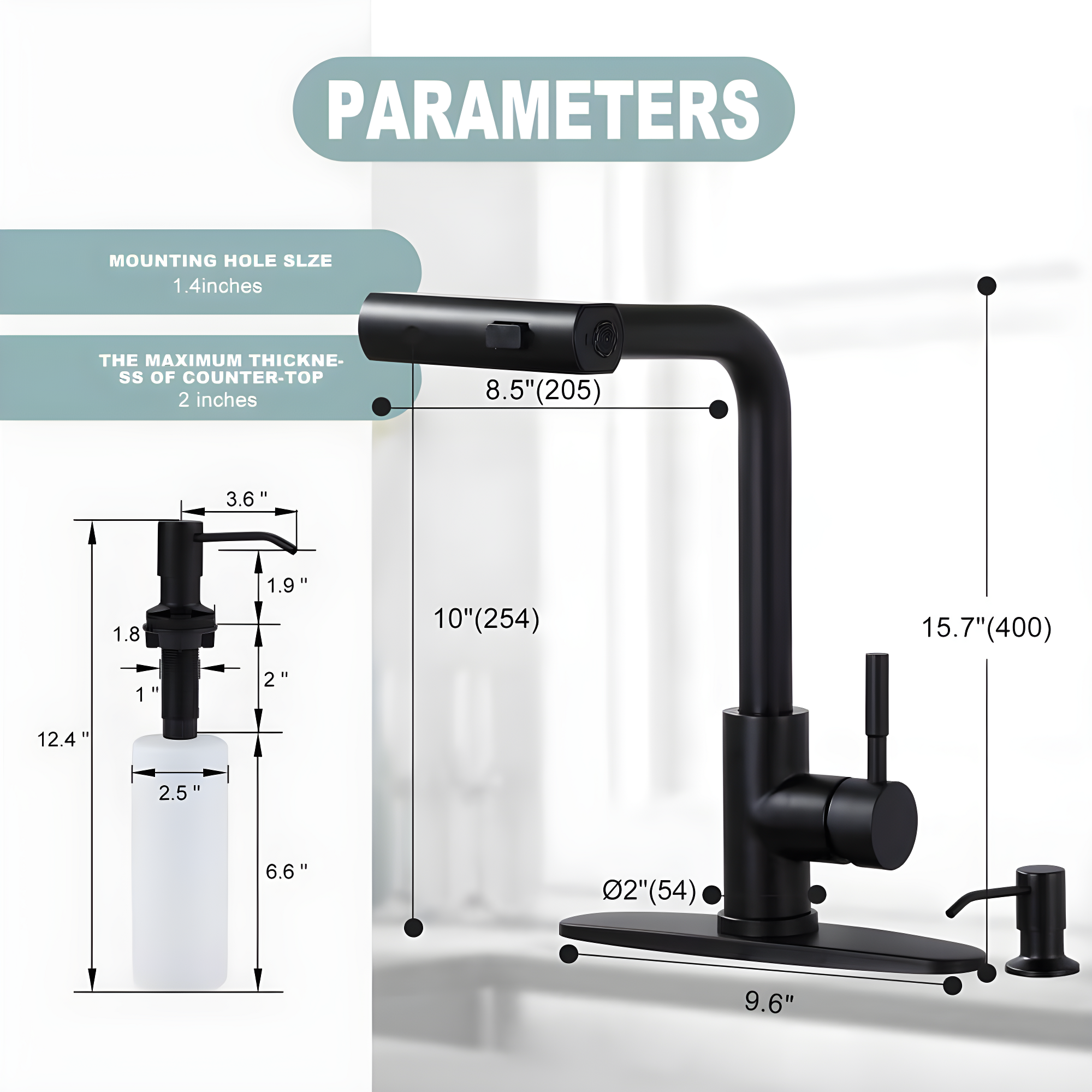 Waterfall Kitchen Faucet with Pull Down Sprayer, Stainless Kitchen Faucet with Sprayer 3 Modes