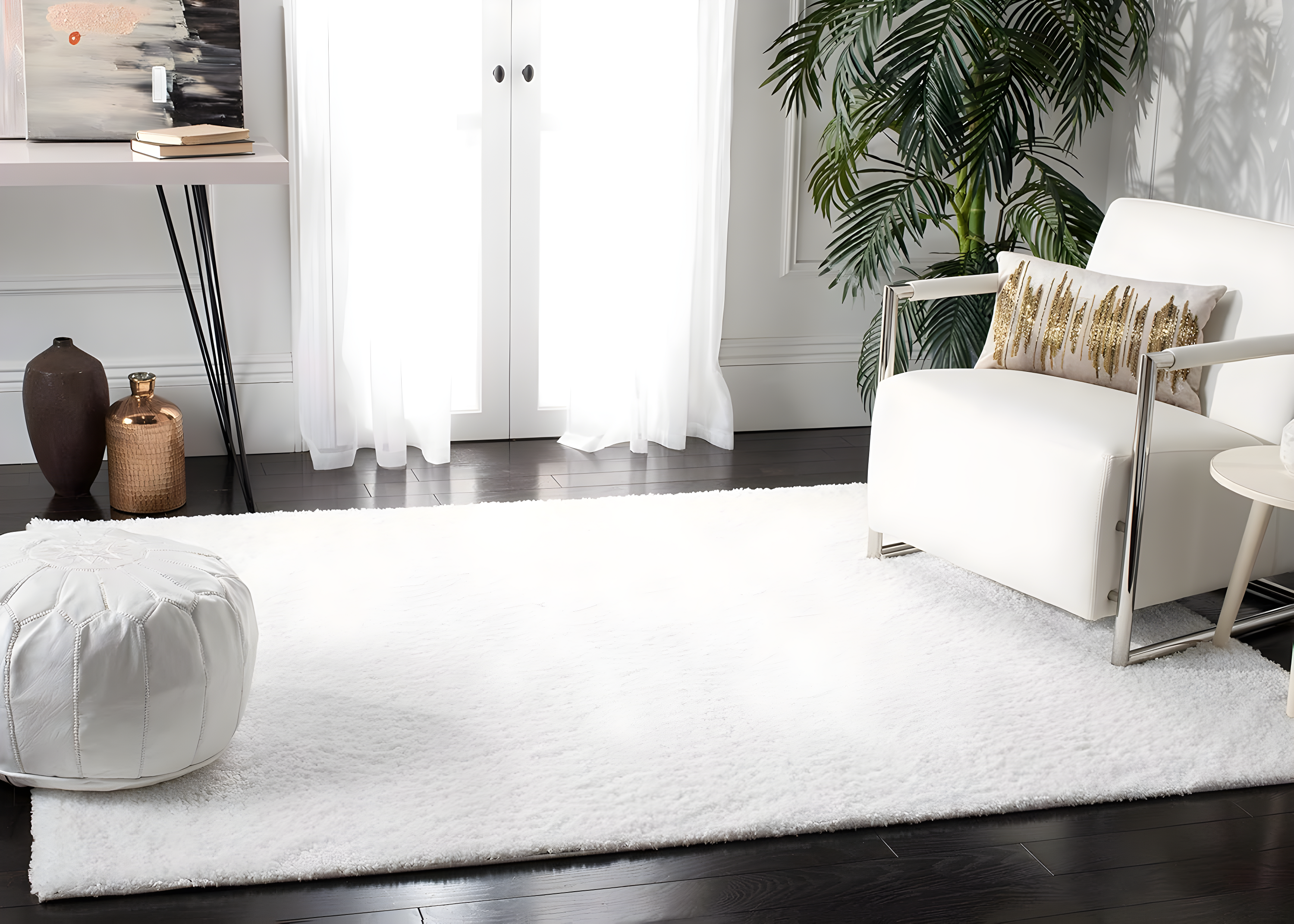 SAFAVIEH August Carlene Solid Plush Shag Area Rug, White, 12' x 15'