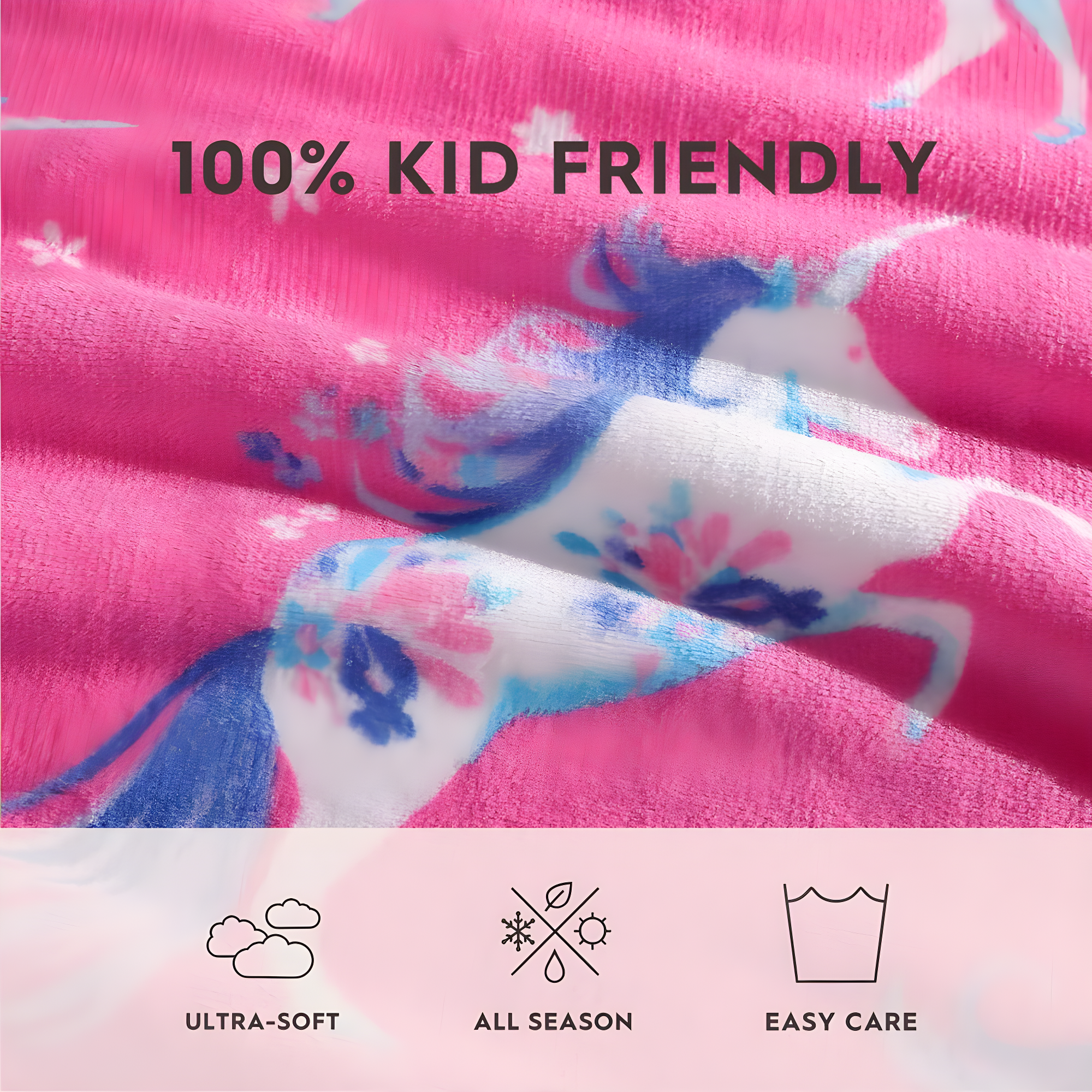 50"x60" LA Kids' Unicorn Utopia Ultra Soft Plush Throw Blanket Pink - Laura Ashley: Cozy Fleece, Hemstitched, OEKO-TEX Certified