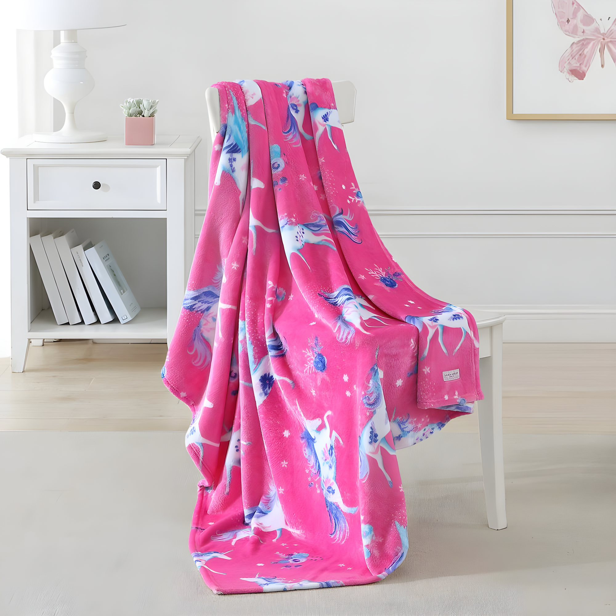 50"x60" LA Kids' Unicorn Utopia Ultra Soft Plush Throw Blanket Pink - Laura Ashley: Cozy Fleece, Hemstitched, OEKO-TEX Certified