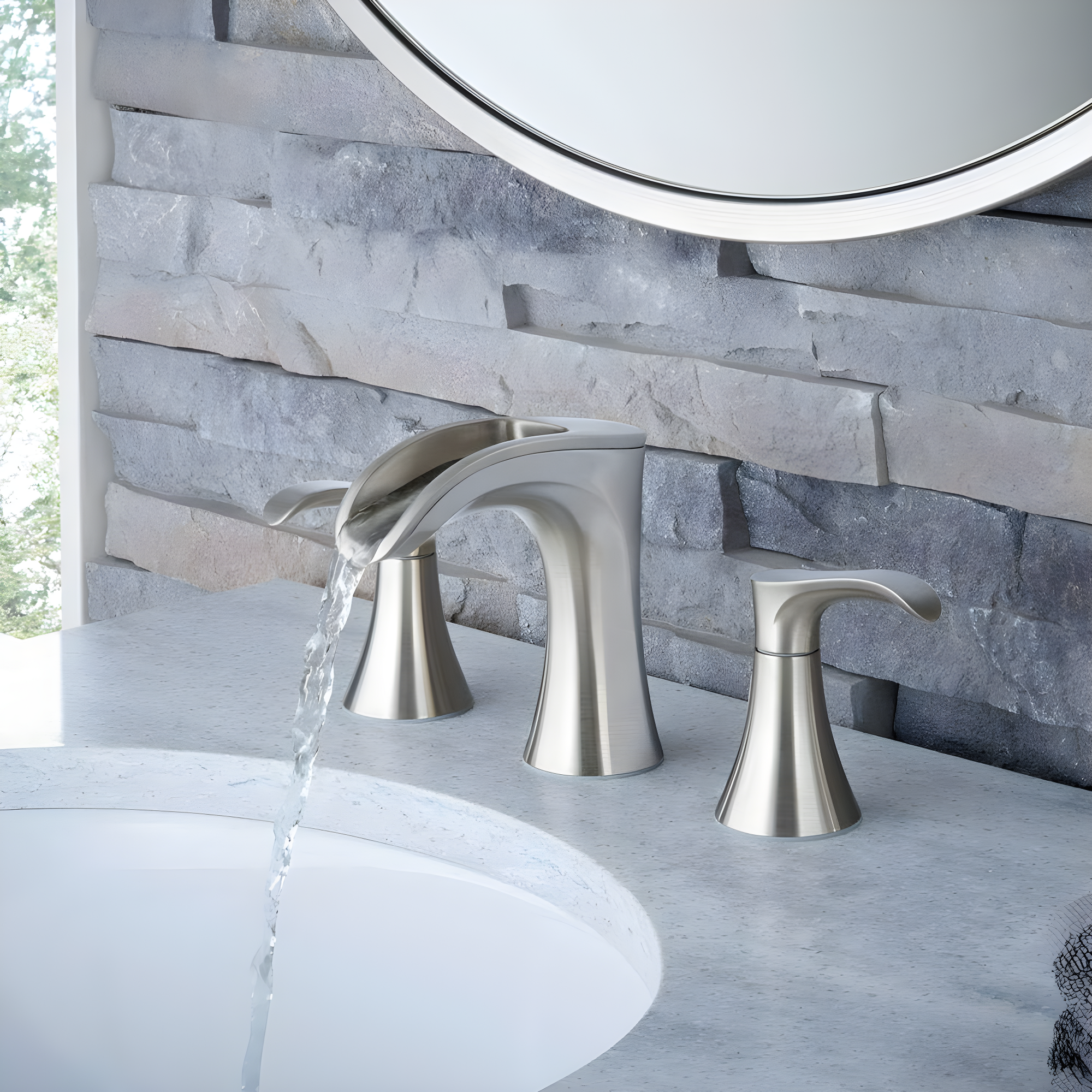 Pfister LF049BRKK Brea 8 in. Widespread 2-Handle Waterfall Bathroom Faucet in Brushed Nickel