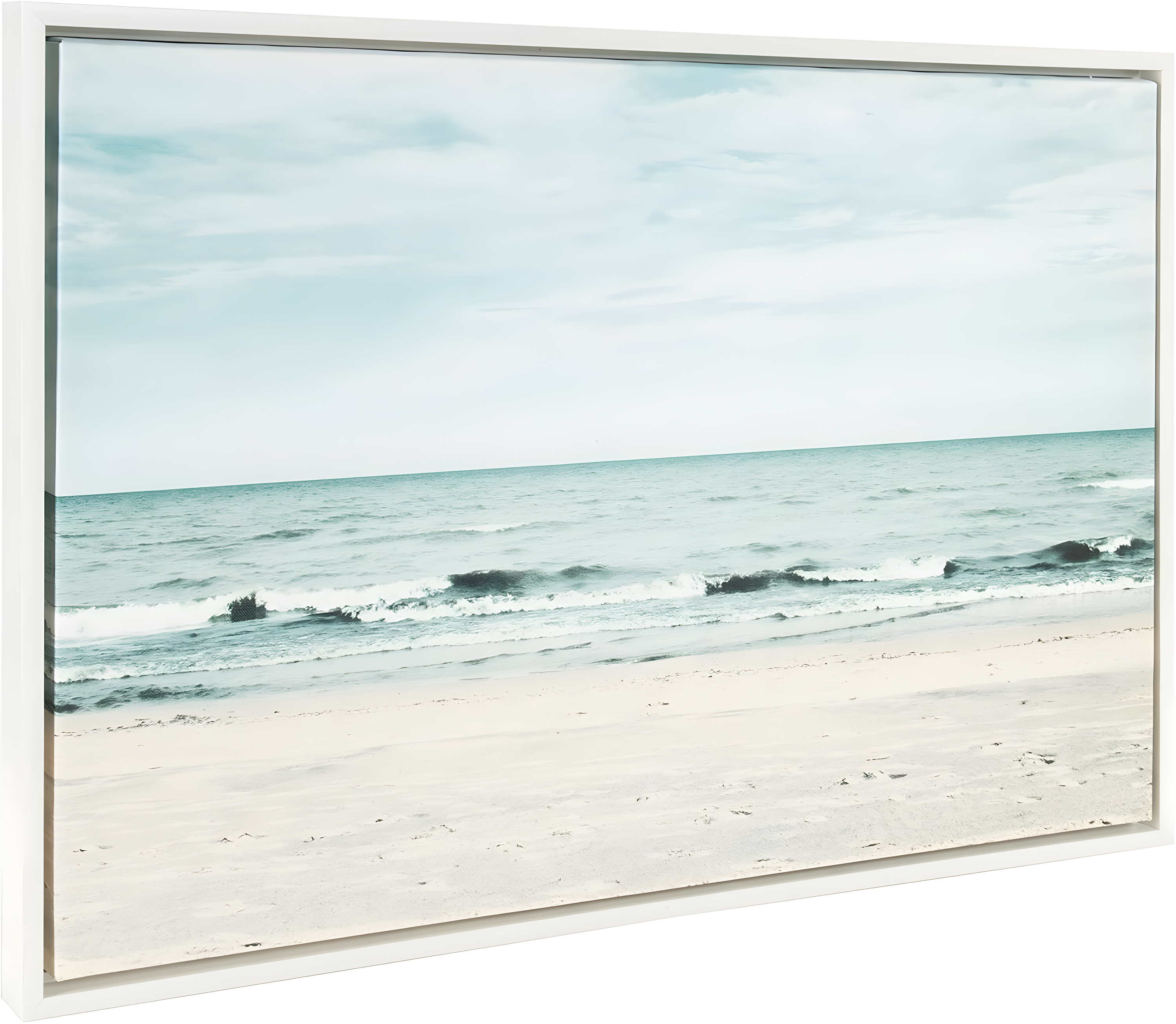 23" x 33" Sylvie Beach 2 Framed Canvas by F2 Images White - Kate and Laurel: Modern Wall Art, Ocean Screen Print, Sawtooth Back Mount