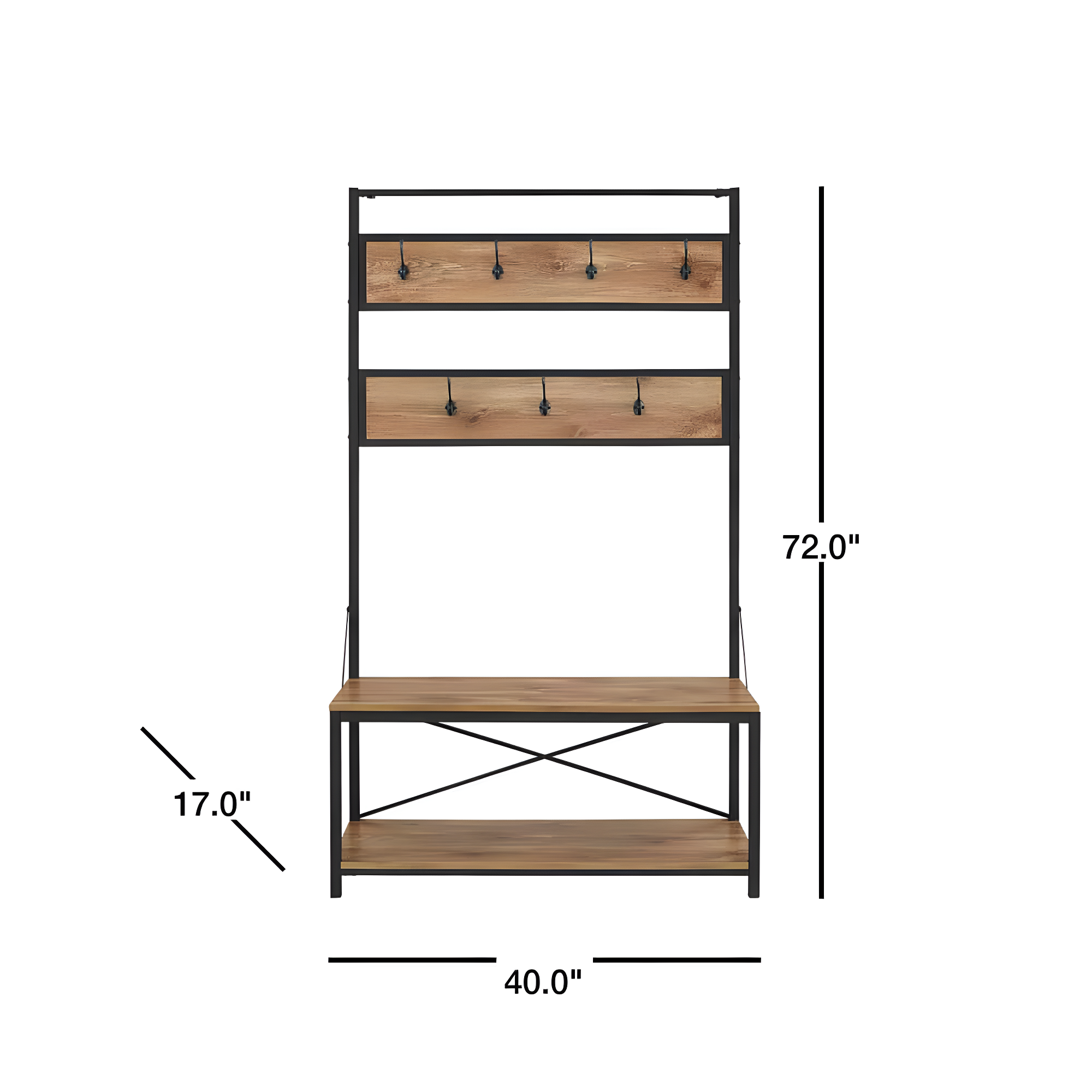 Walker Edison Industrial Hall Tree with Bench and Coat Hooks, Barnwood