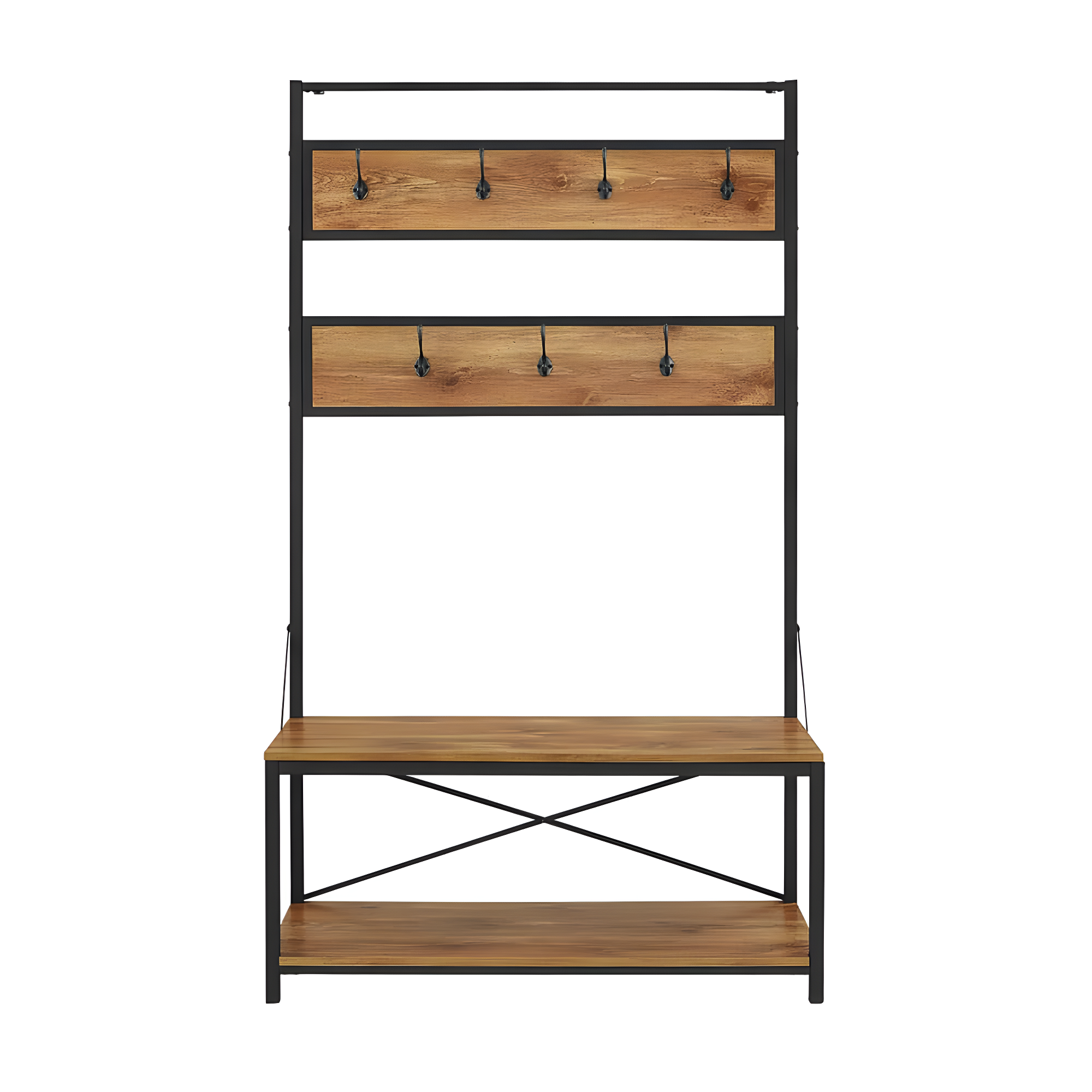 Walker Edison Industrial Hall Tree with Bench and Coat Hooks, Barnwood