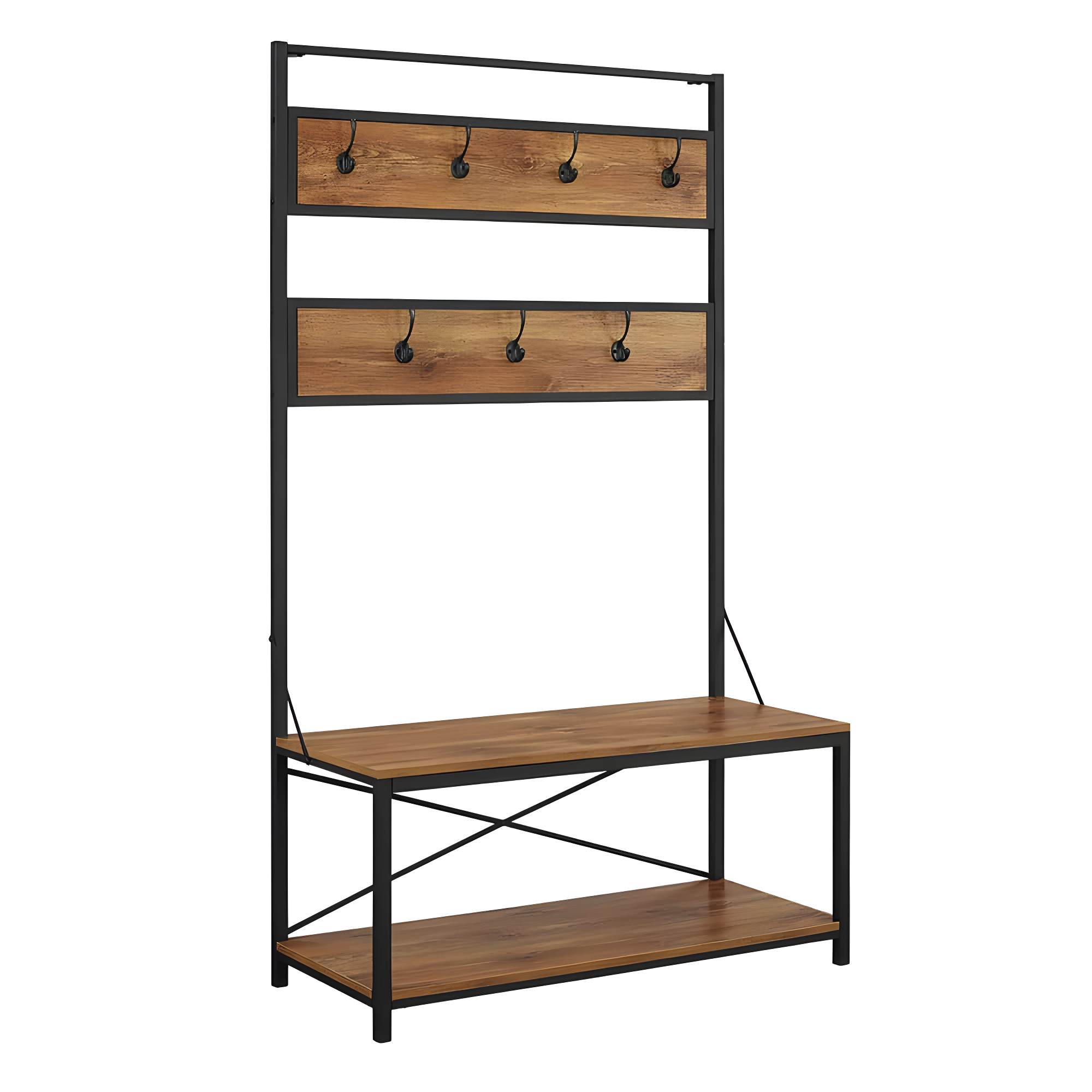 Walker Edison Industrial Hall Tree with Bench and Coat Hooks, Barnwood