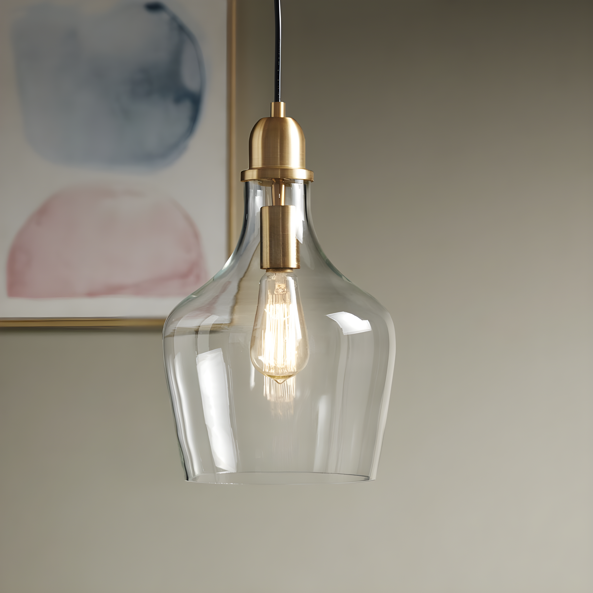 Ink+Ivy 9"x95.5" Auburn Bell Shaped Hanging Glass Simple Industrial Pendant Light Gold: Modern Ceiling Fixture, 60W E26, Adjustable Height