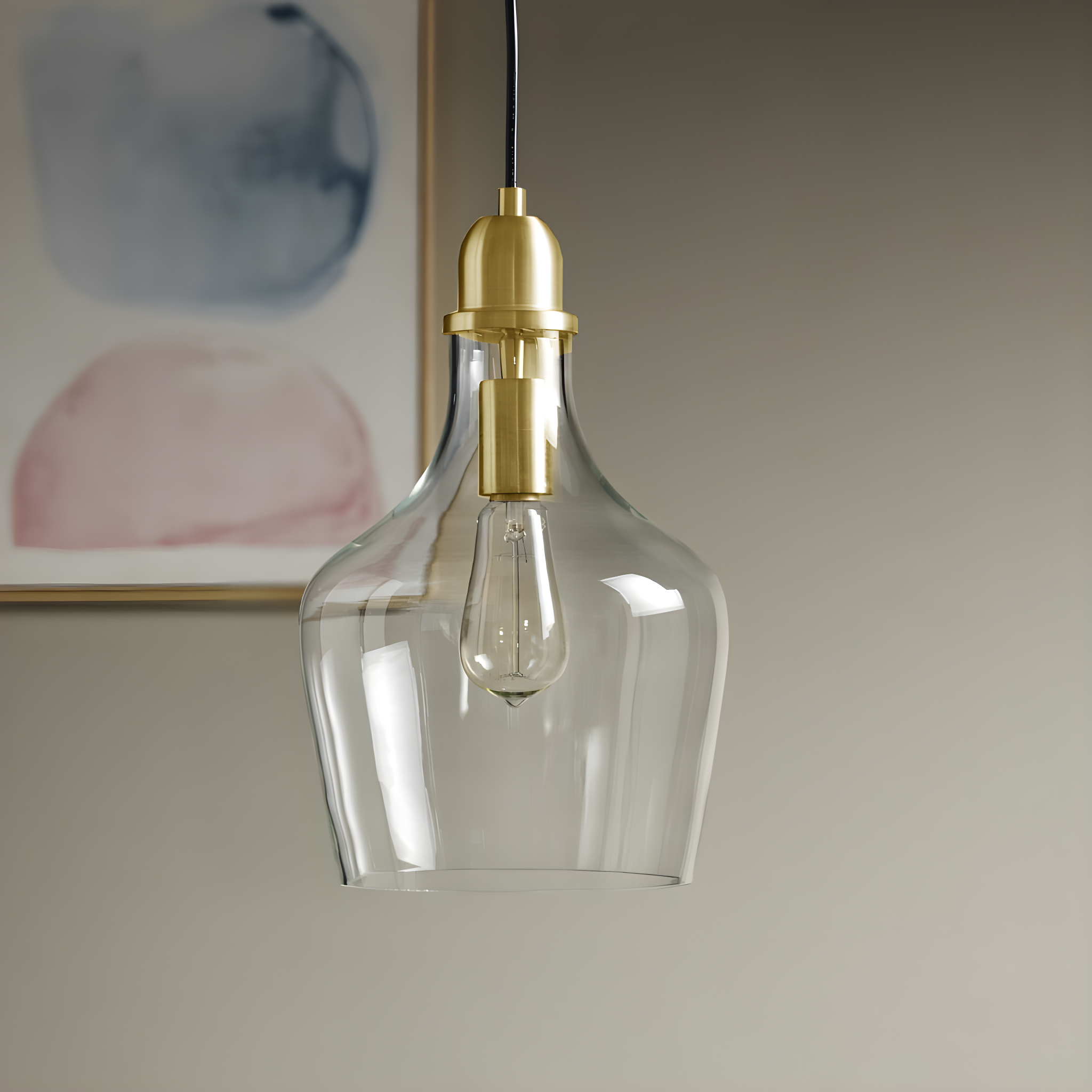Ink+Ivy 9"x95.5" Auburn Bell Shaped Hanging Glass Simple Industrial Pendant Light Gold: Modern Ceiling Fixture, 60W E26, Adjustable Height