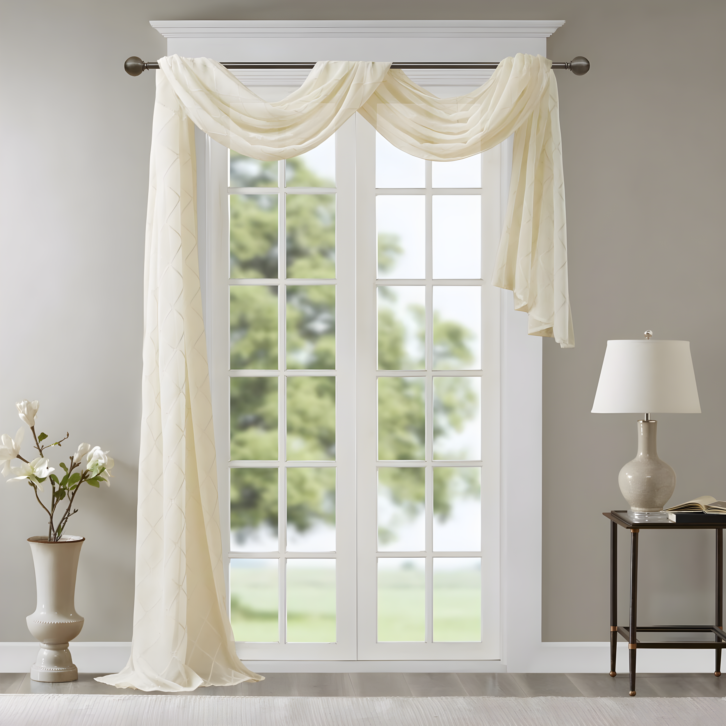 Irina Solid Sheer Embroidered Window Scarf