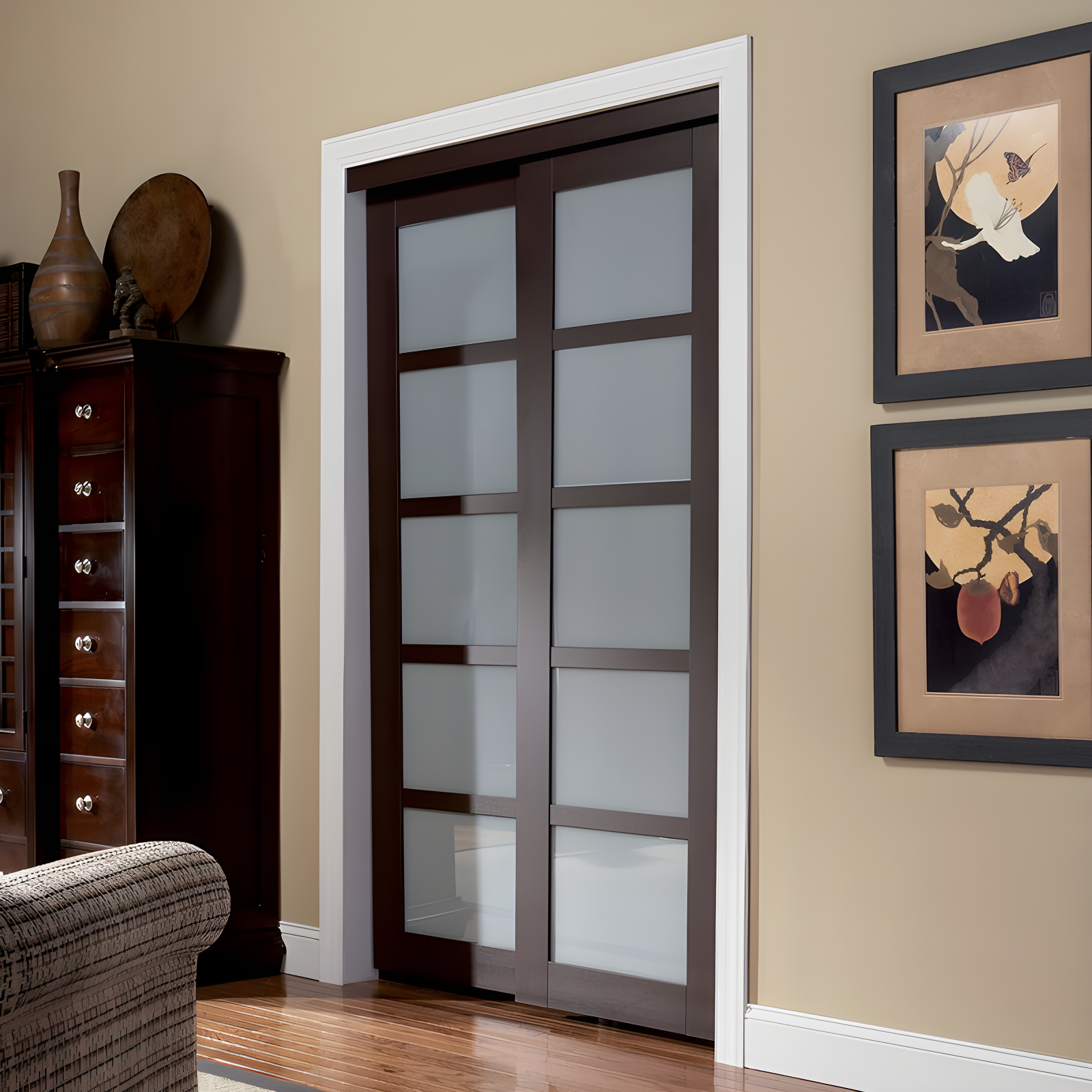 Baldarassario 80'' Solid + Manufactured Wood Glass Low-Gloss Sliding Closet Doors