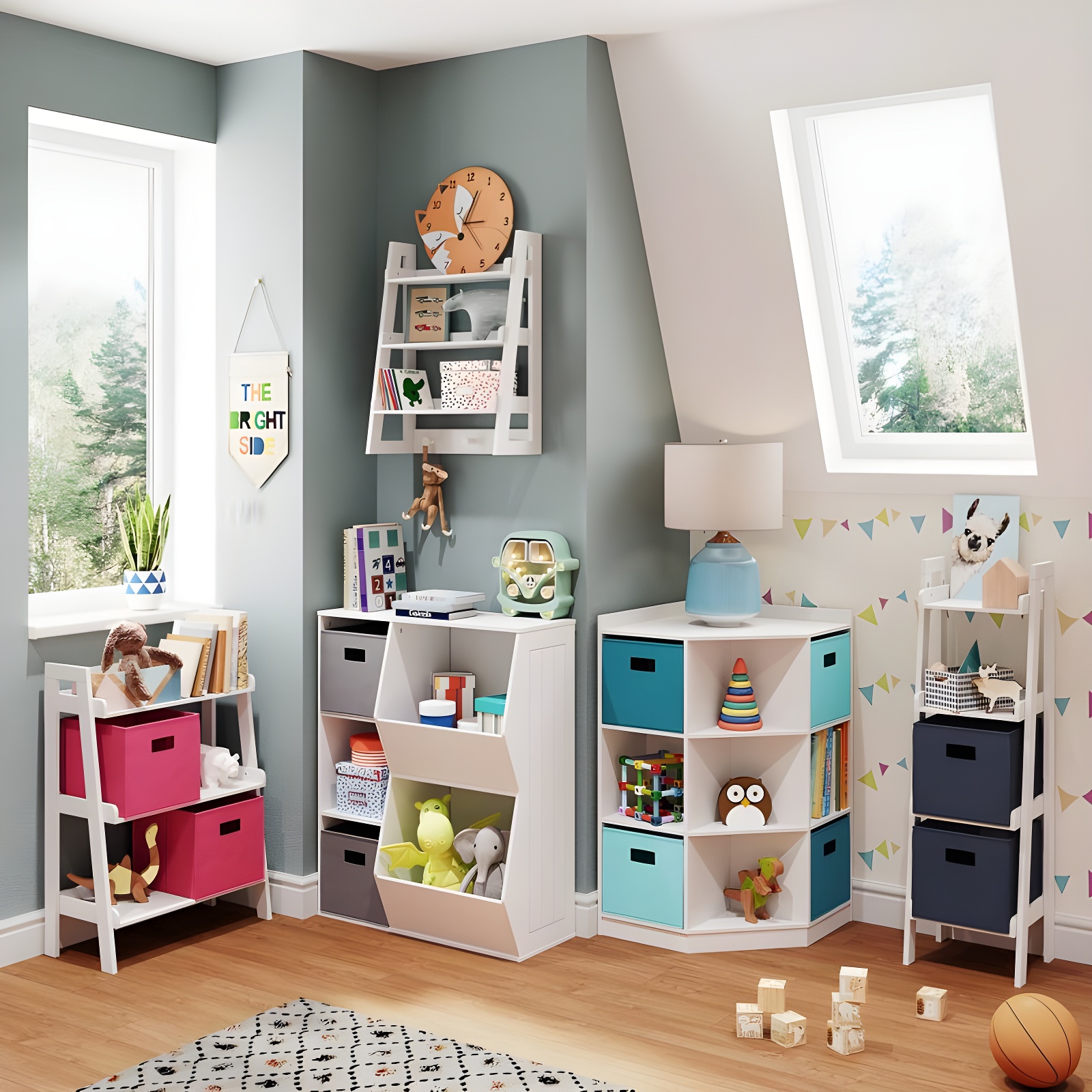 RiverRidge Home RiverRidge Kids Corner Playroom Cabinet with 6 Toy Storage Cubbies and 3 Angled Shelves