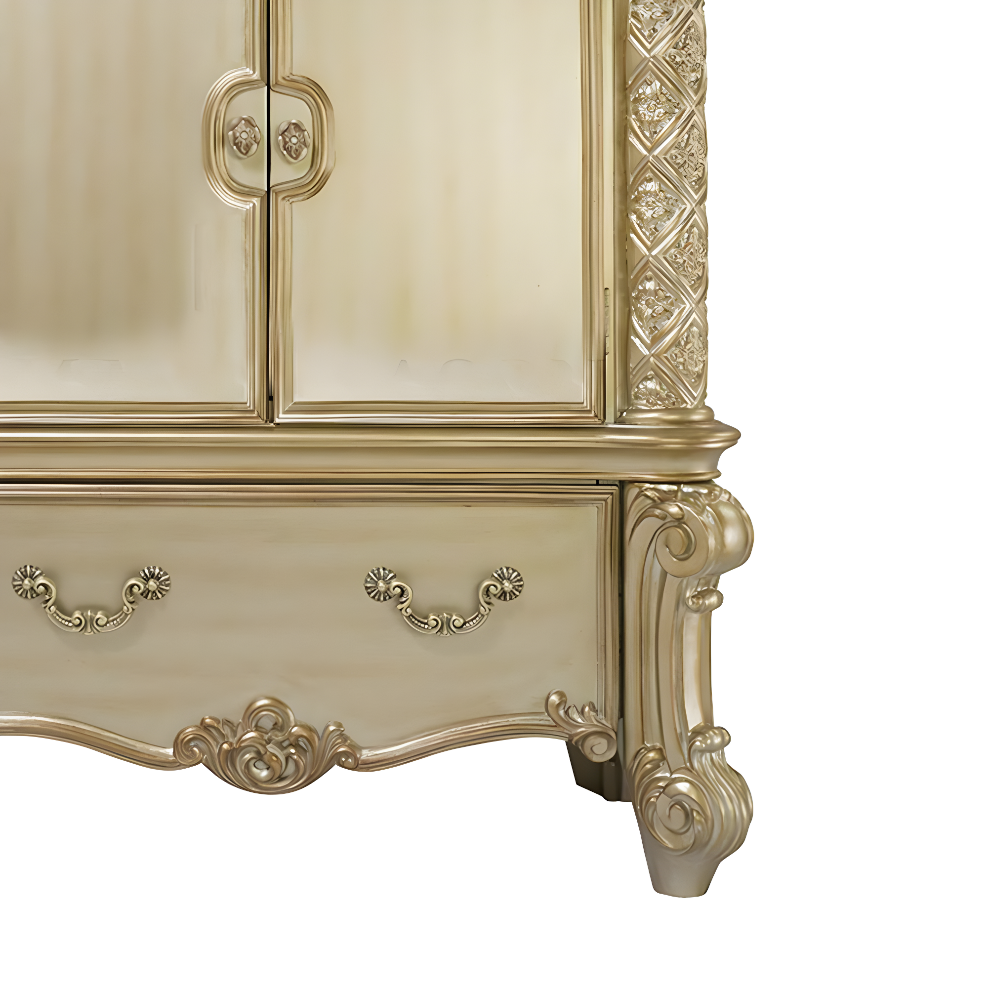 44" Vendome Bedroom Set Gold Patina/Bone White - Acme Furniture: Traditional Hand-Carved, 5 Drawers, 2 Doors