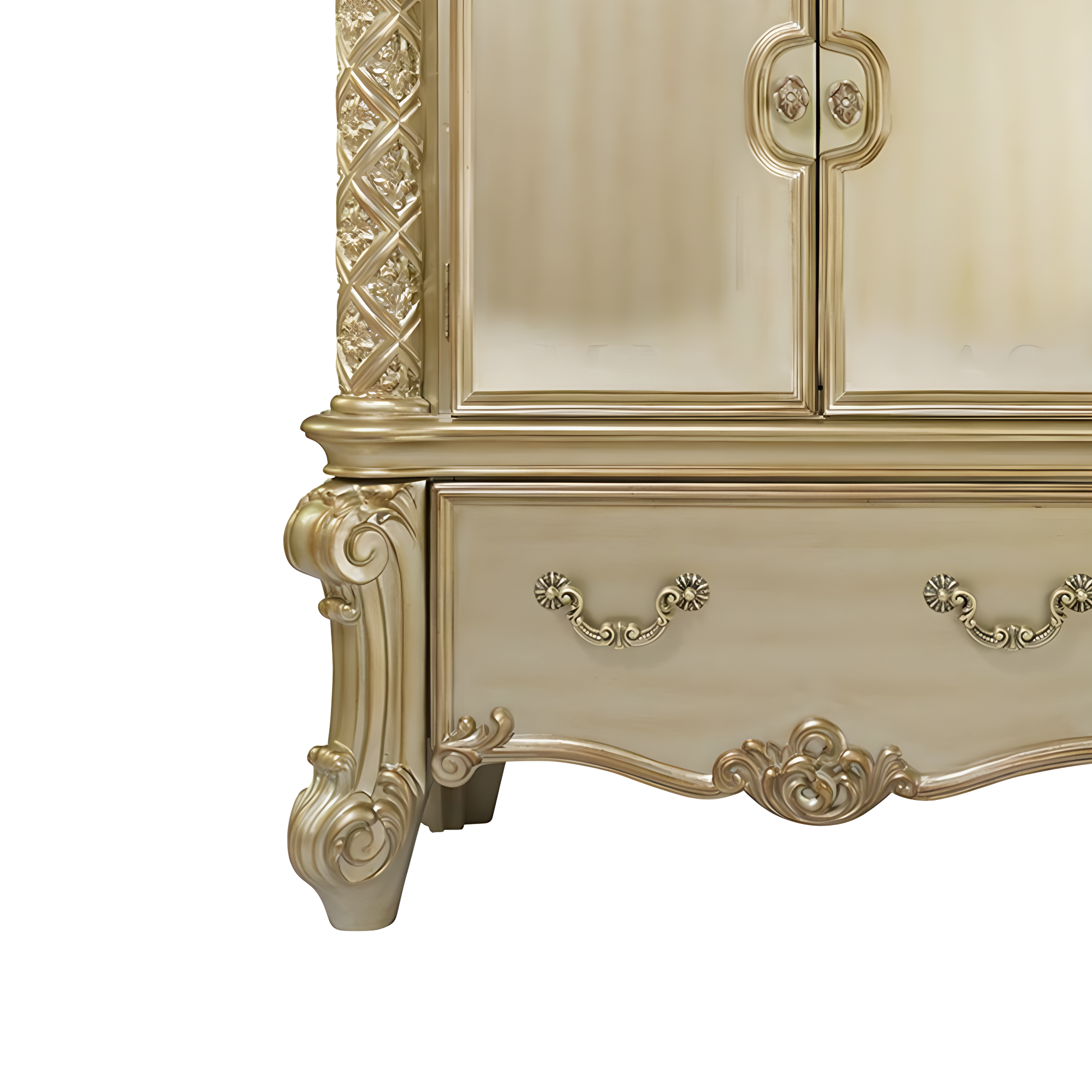 44" Vendome Bedroom Set Gold Patina/Bone White - Acme Furniture: Traditional Hand-Carved, 5 Drawers, 2 Doors