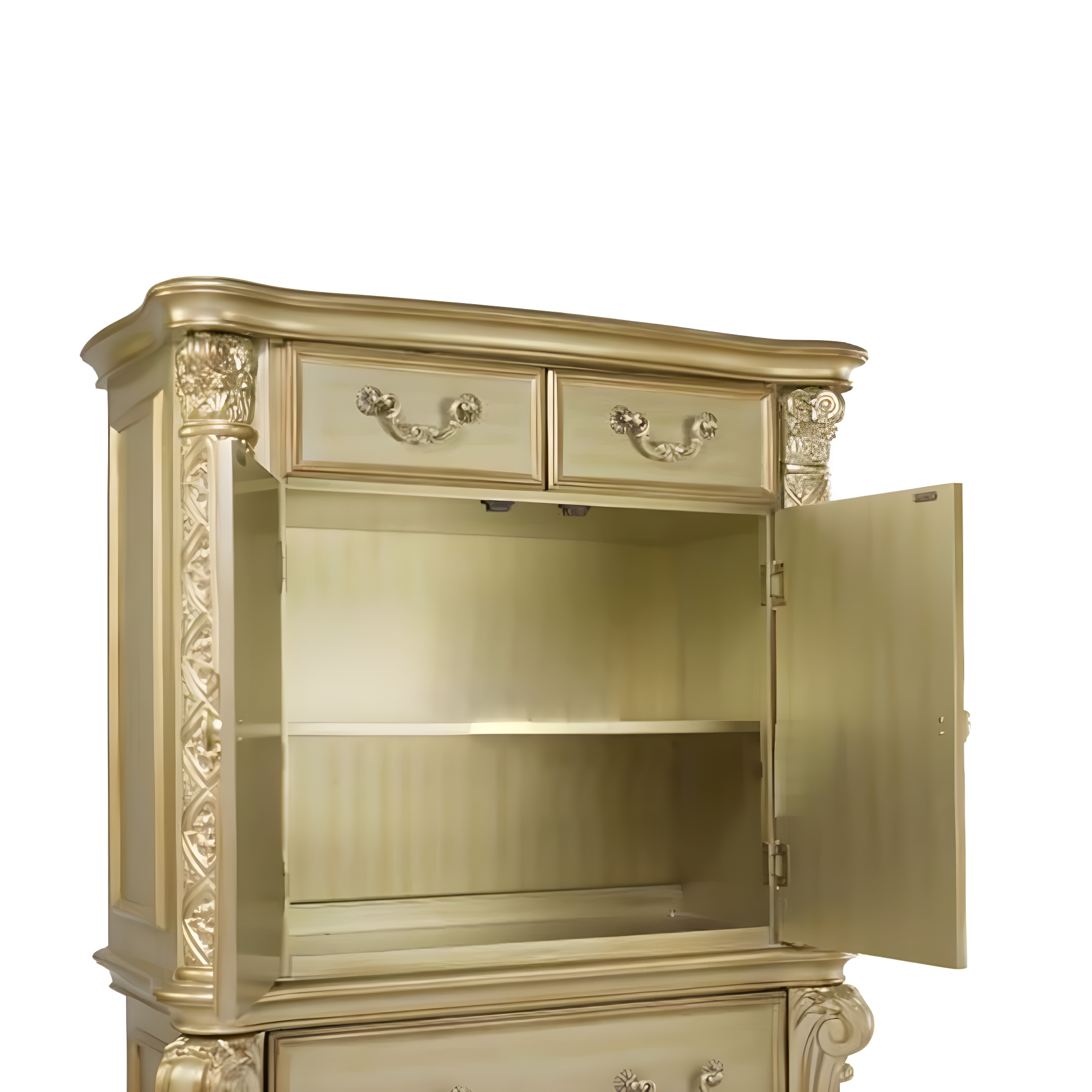 44" Vendome Bedroom Set Gold Patina/Bone White - Acme Furniture: Traditional Hand-Carved, 5 Drawers, 2 Doors