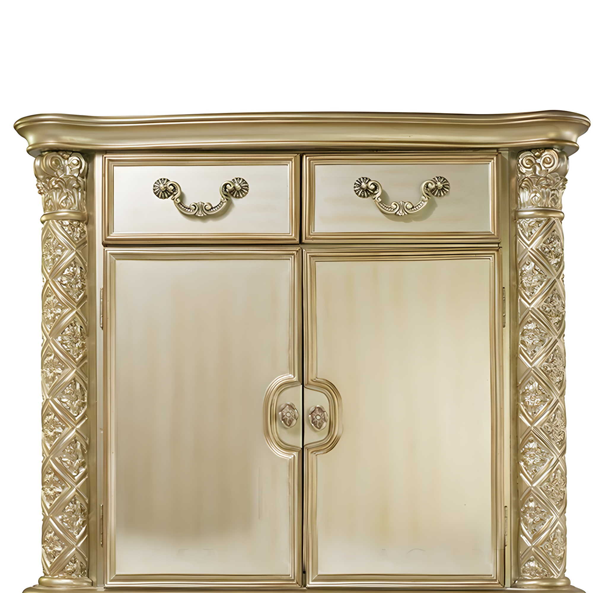 44" Vendome Bedroom Set Gold Patina/Bone White - Acme Furniture: Traditional Hand-Carved, 5 Drawers, 2 Doors