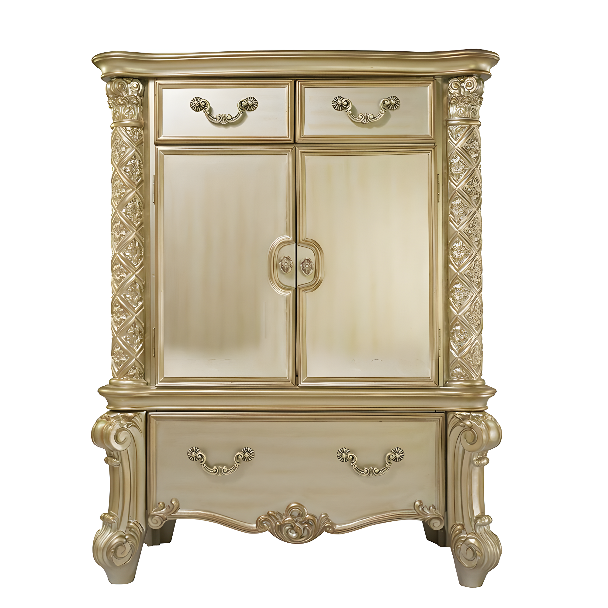 44" Vendome Bedroom Set Gold Patina/Bone White - Acme Furniture: Traditional Hand-Carved, 5 Drawers, 2 Doors