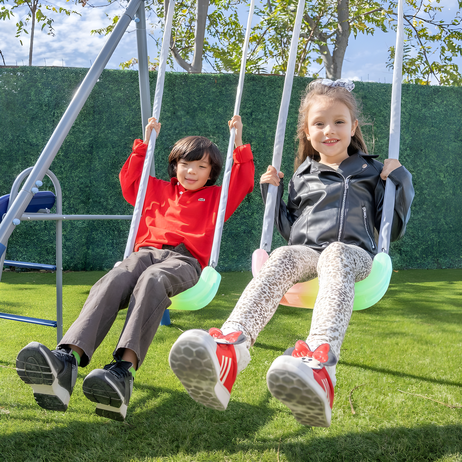 Sportspower Sportspower Shooting Star Metal Swing Set with Lifetime Warranty on 5' Double Wall Slide