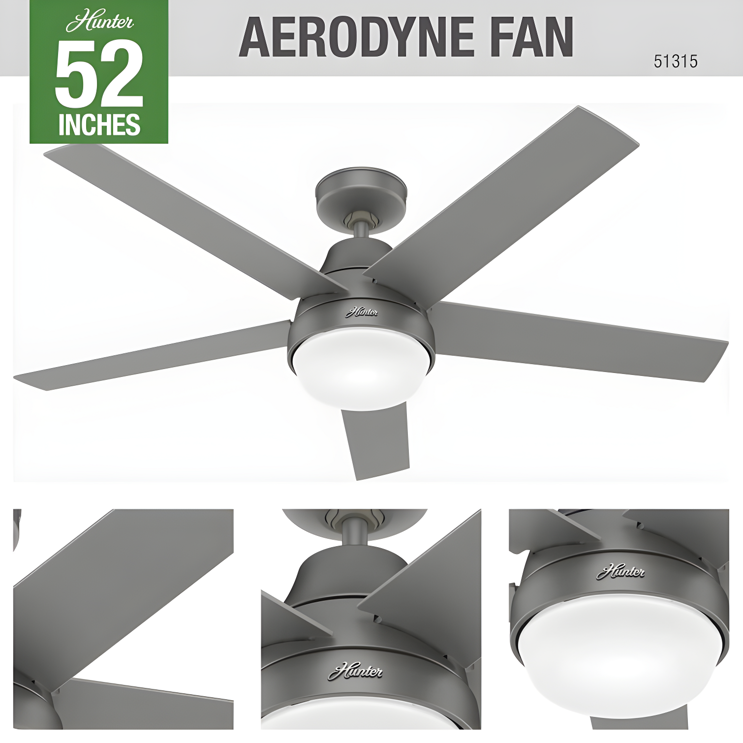 52" Aerodyne 5 - Blade Smart Standard Ceiling Fan with Lights and Remote