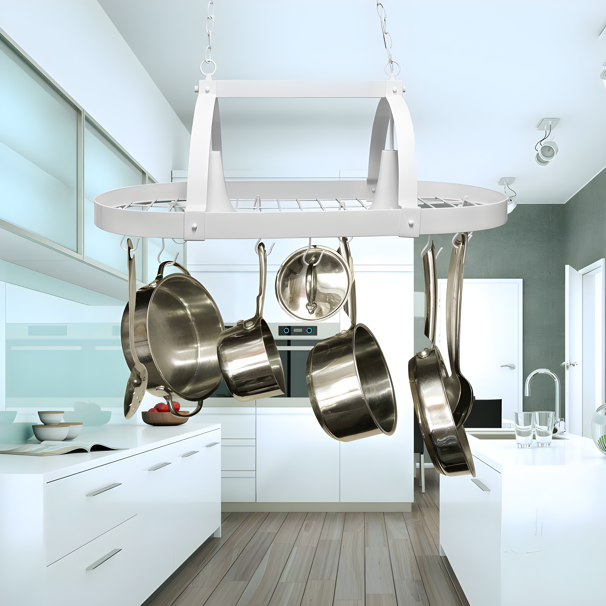 Elegant Designs 2-Light Kitchen Pot Rack with Downlights White