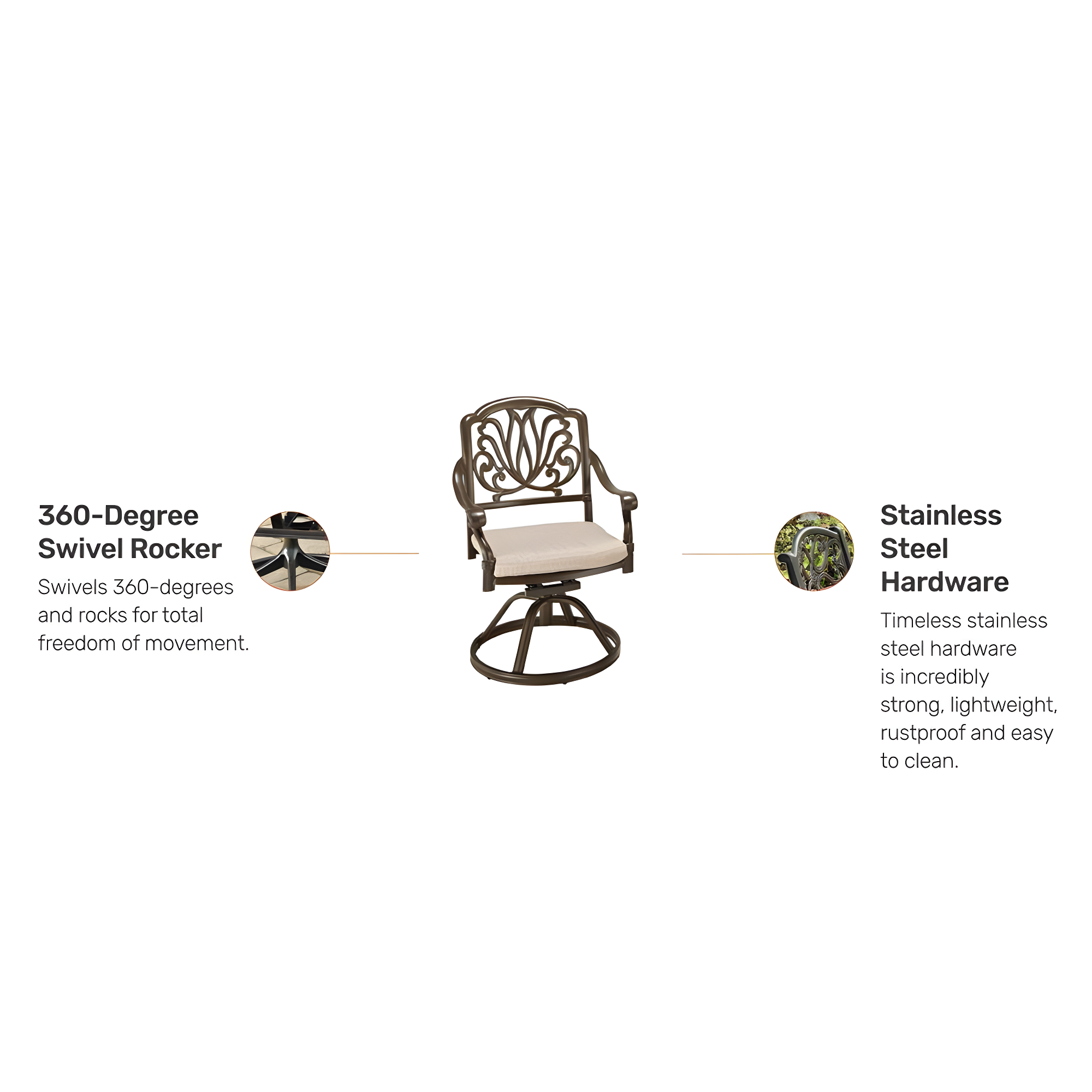 Homestyles Capri Aluminum Outdoor Swivel Rocking Chair in Taupe