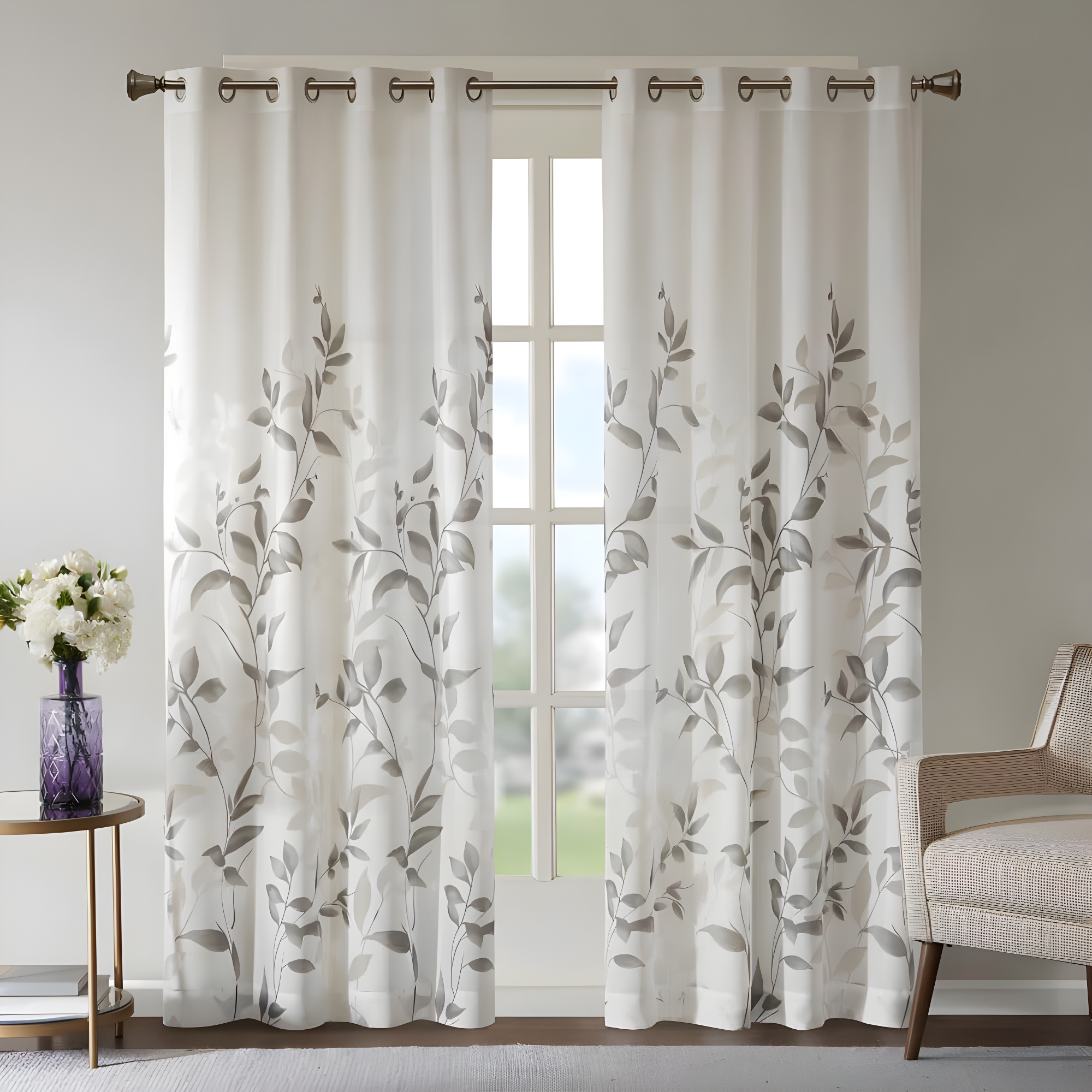 50"x84" Madison Park Sheer Rosalie Burnout Printed Curtain Panel Gray: Light Filtering, Floral, Modern, Indoor Use