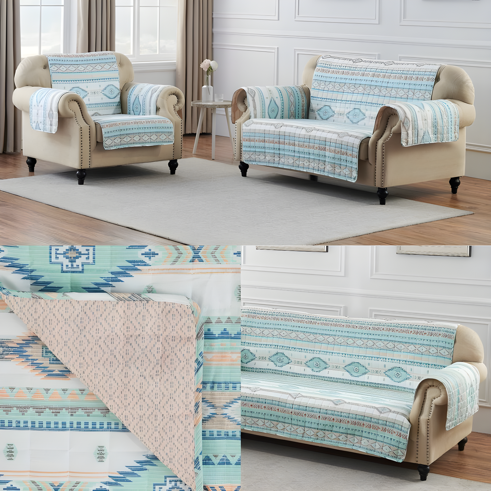 Barefoot Bungalow Phoenix Southwest Geo Quilted Reversible Sofa Slipcover