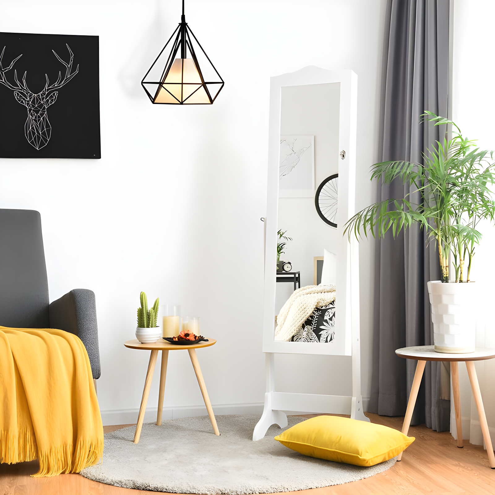 Costway Mirrored Jewelry Cabinet Organizer Storage Box White