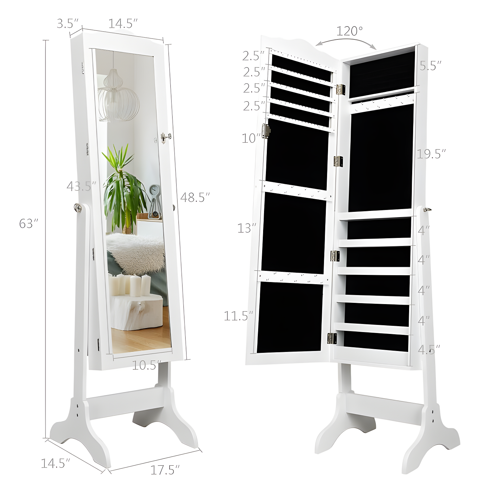 Costway Mirrored Jewelry Cabinet Organizer Storage Box White