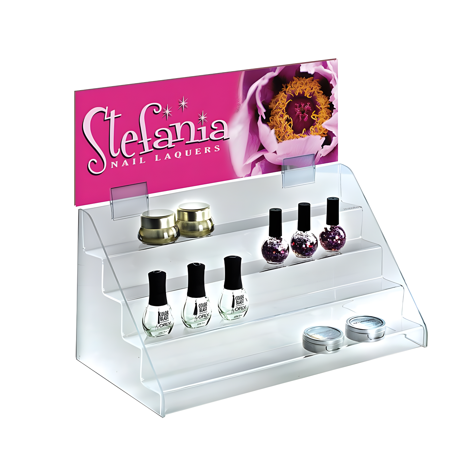 Four-Tier Shelf Counter Step Display, 16" wide
