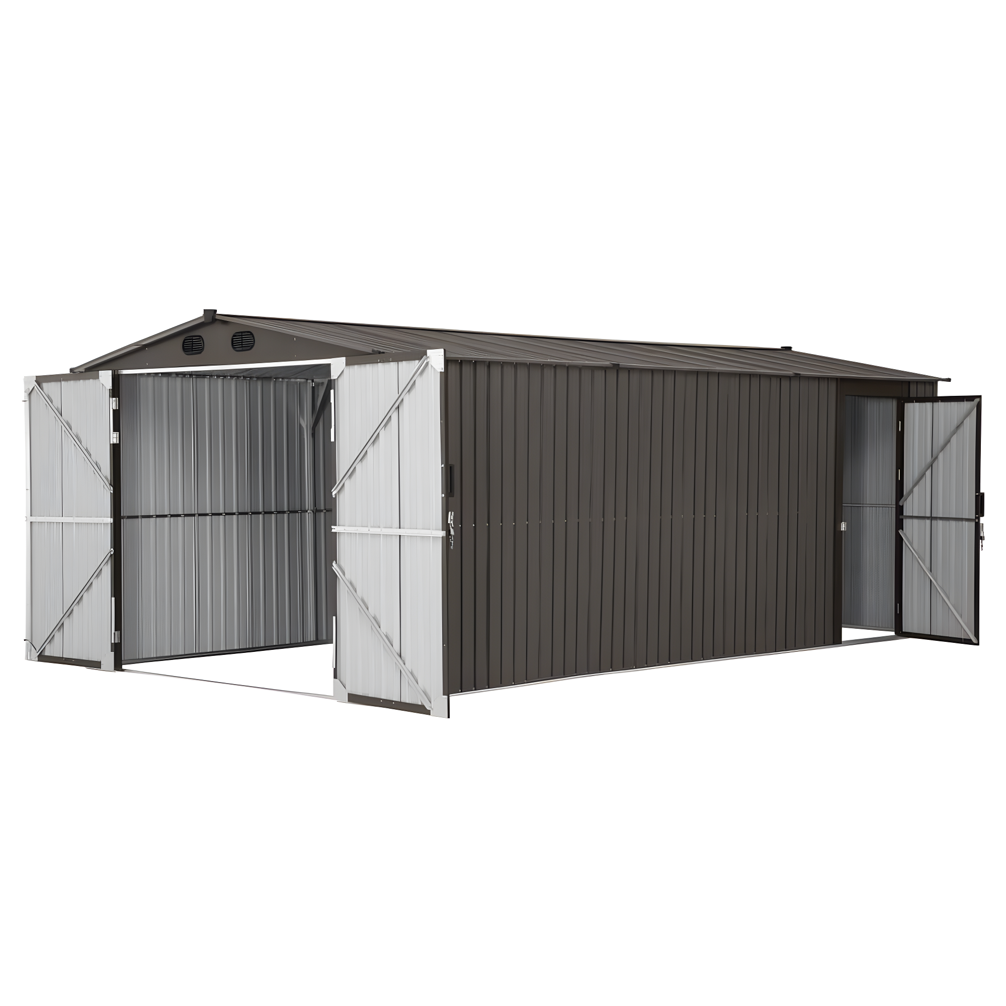 Sunjoy Sunjoy Outdoor Storage Shed 10 x 20 ft. Carport, Patio Metal Utility Large Storage Shed Garage with 2 Doors and 4 Vents, for Car, Truck, Bike, Garbage Can, Tool, Lawnmower