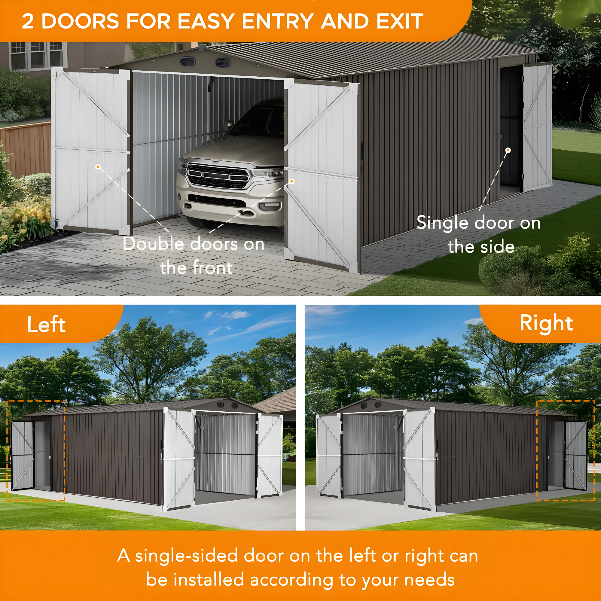 Sunjoy Sunjoy Outdoor Storage Shed 10 x 20 ft. Carport, Patio Metal Utility Large Storage Shed Garage with 2 Doors and 4 Vents, for Car, Truck, Bike, Garbage Can, Tool, Lawnmower