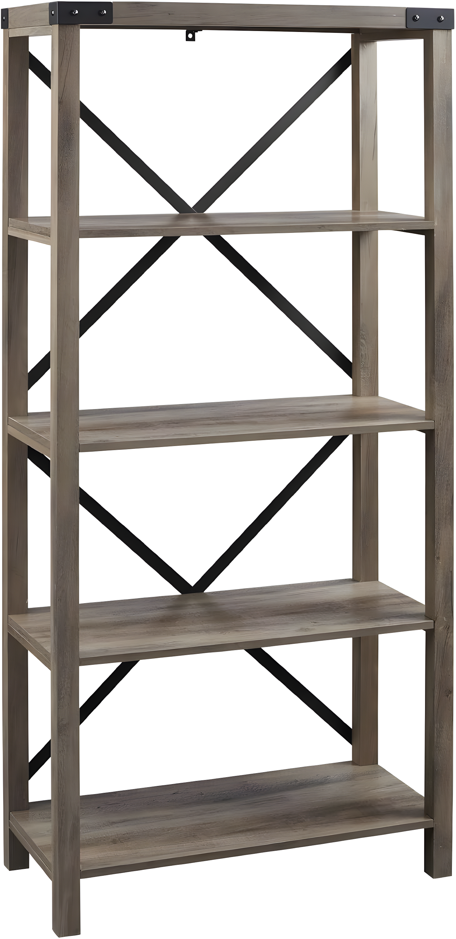 64" Farmhouse Metal X Bookcase - Gray Wash