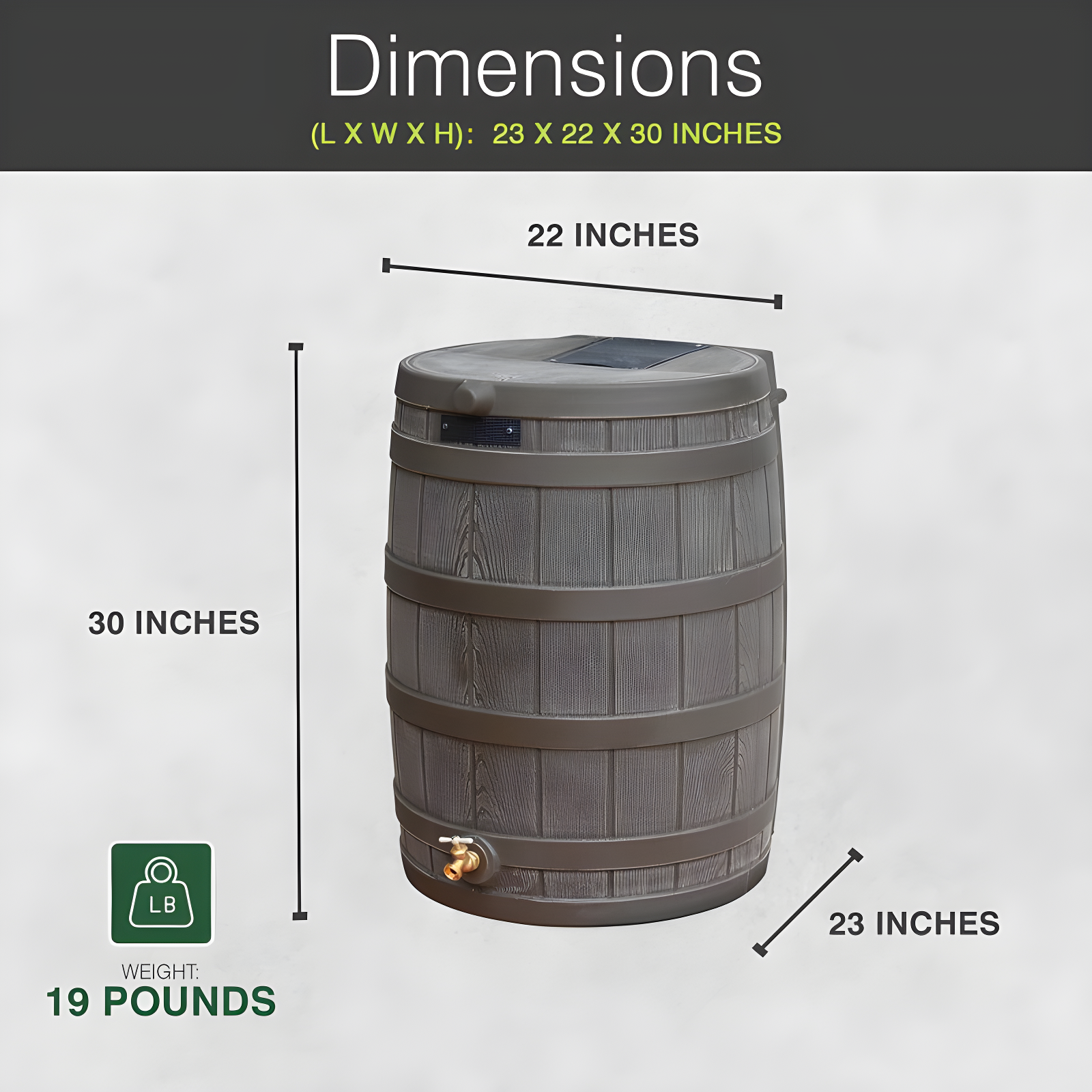 Good Ideas Rain Wizard Whiskey Style Rain Barrel with Overflow and Spigot