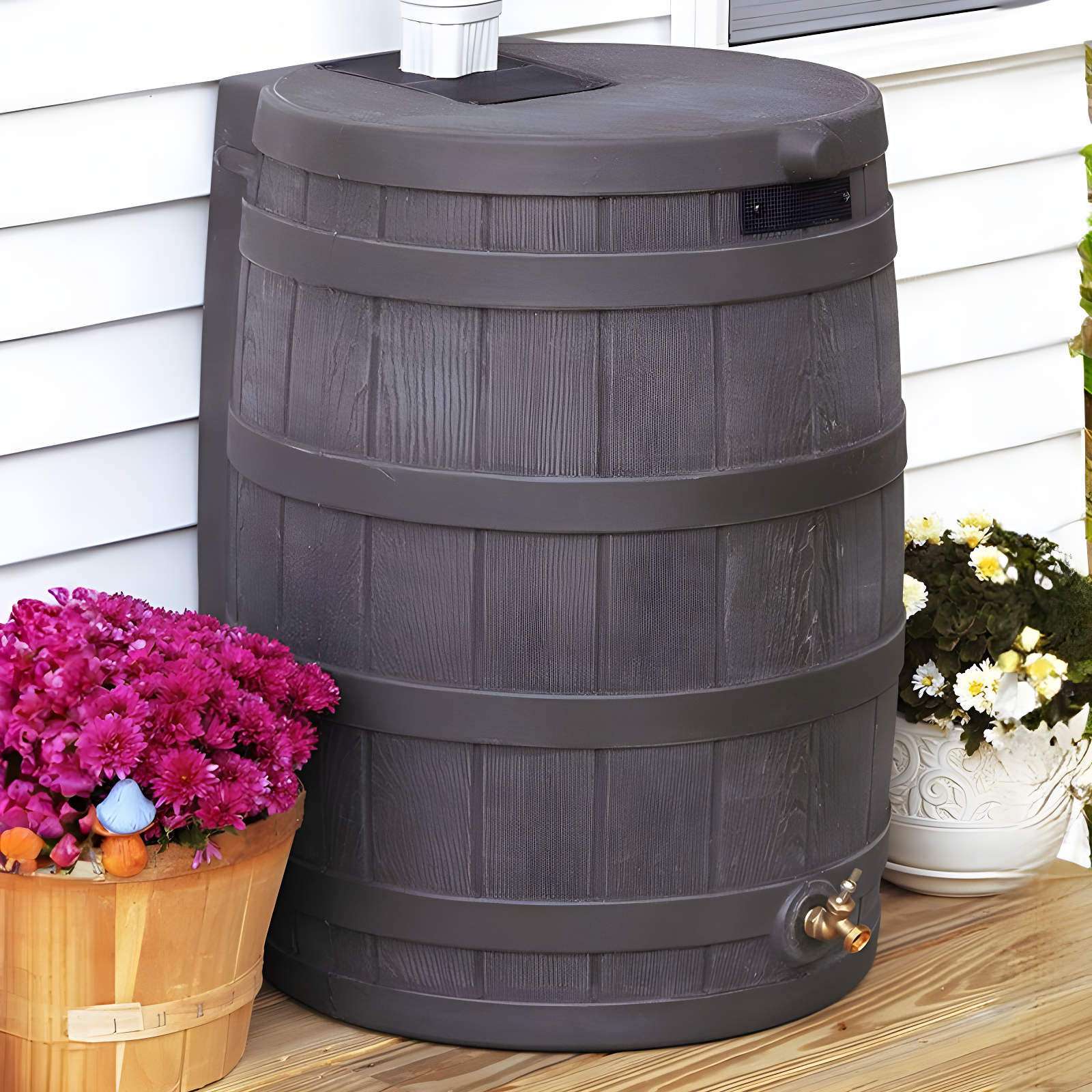 Good Ideas Rain Wizard Whiskey Style Rain Barrel with Overflow and Spigot