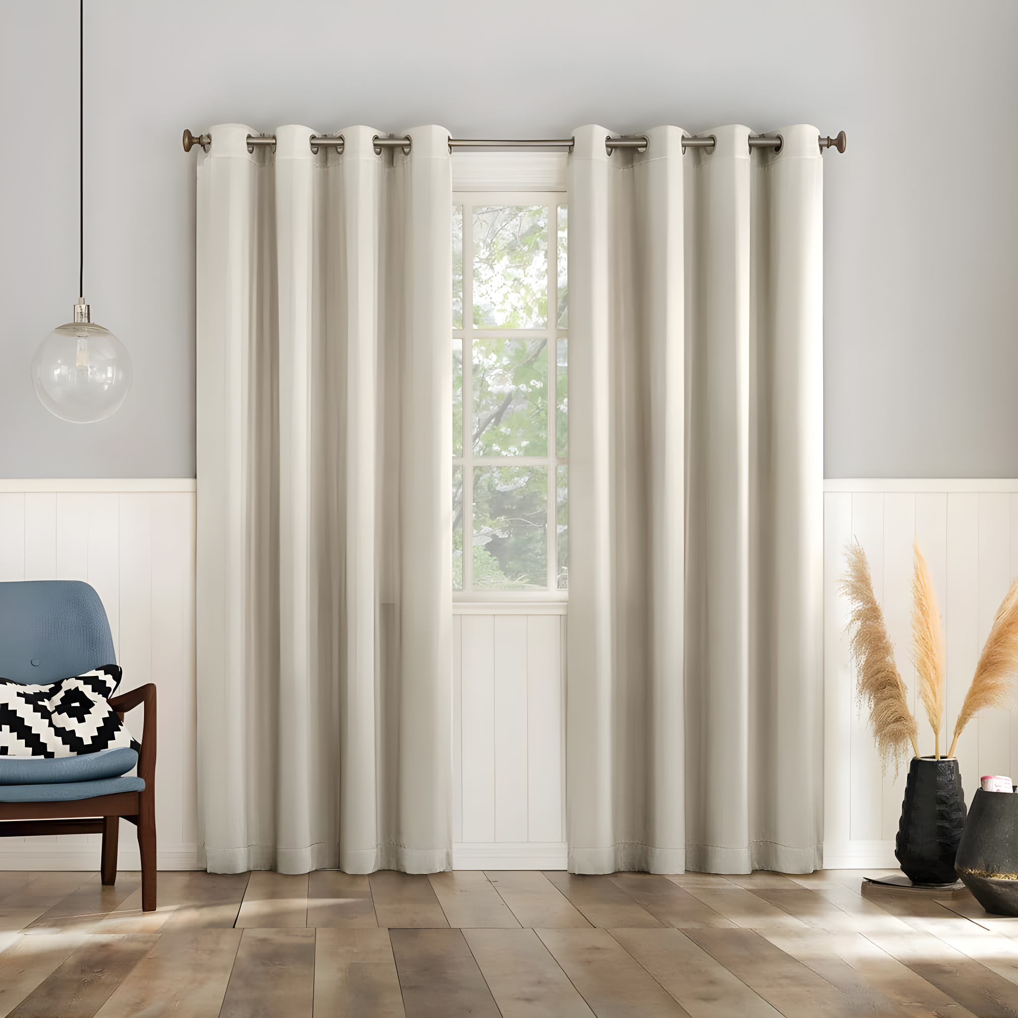 2pc 54"x63" No. 918 Room Darkening Brandon Magnetic Closure Grommet Curtain Panel Pair Cream: Energy Efficient, Noise Reduction