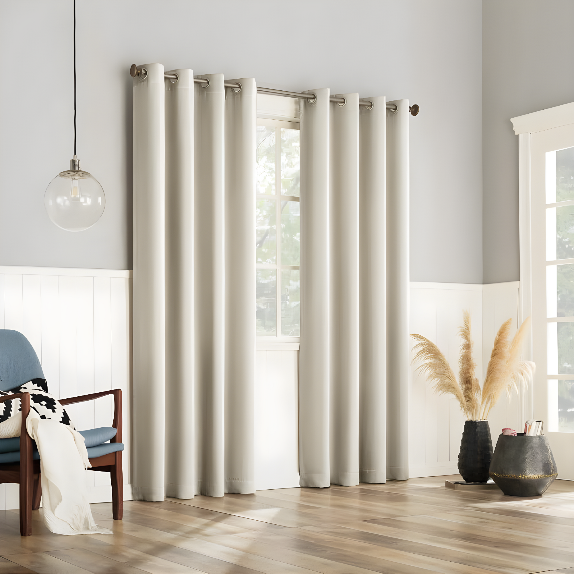 2pc 54"x63" No. 918 Room Darkening Brandon Magnetic Closure Grommet Curtain Panel Pair Cream: Energy Efficient, Noise Reduction