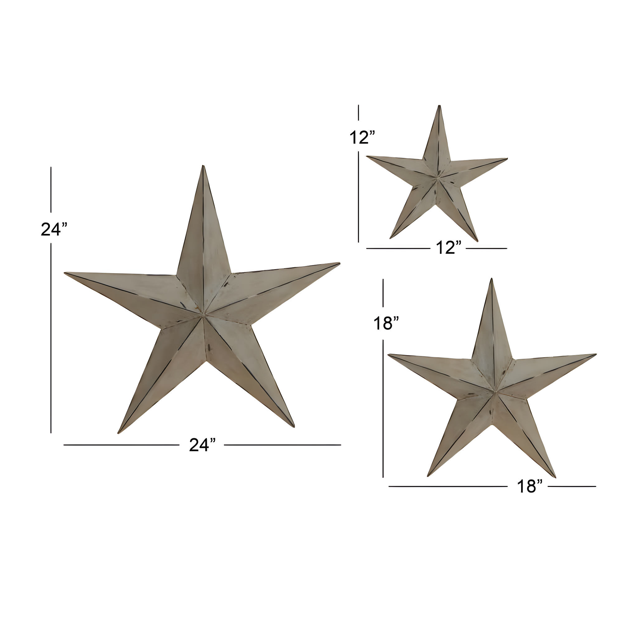 Olivia & May Set of 3 Metal Stars Indoor Outdoor Wall Decors Light Brown : Iron Frame, Farmhouse Style, Vertical Orientation