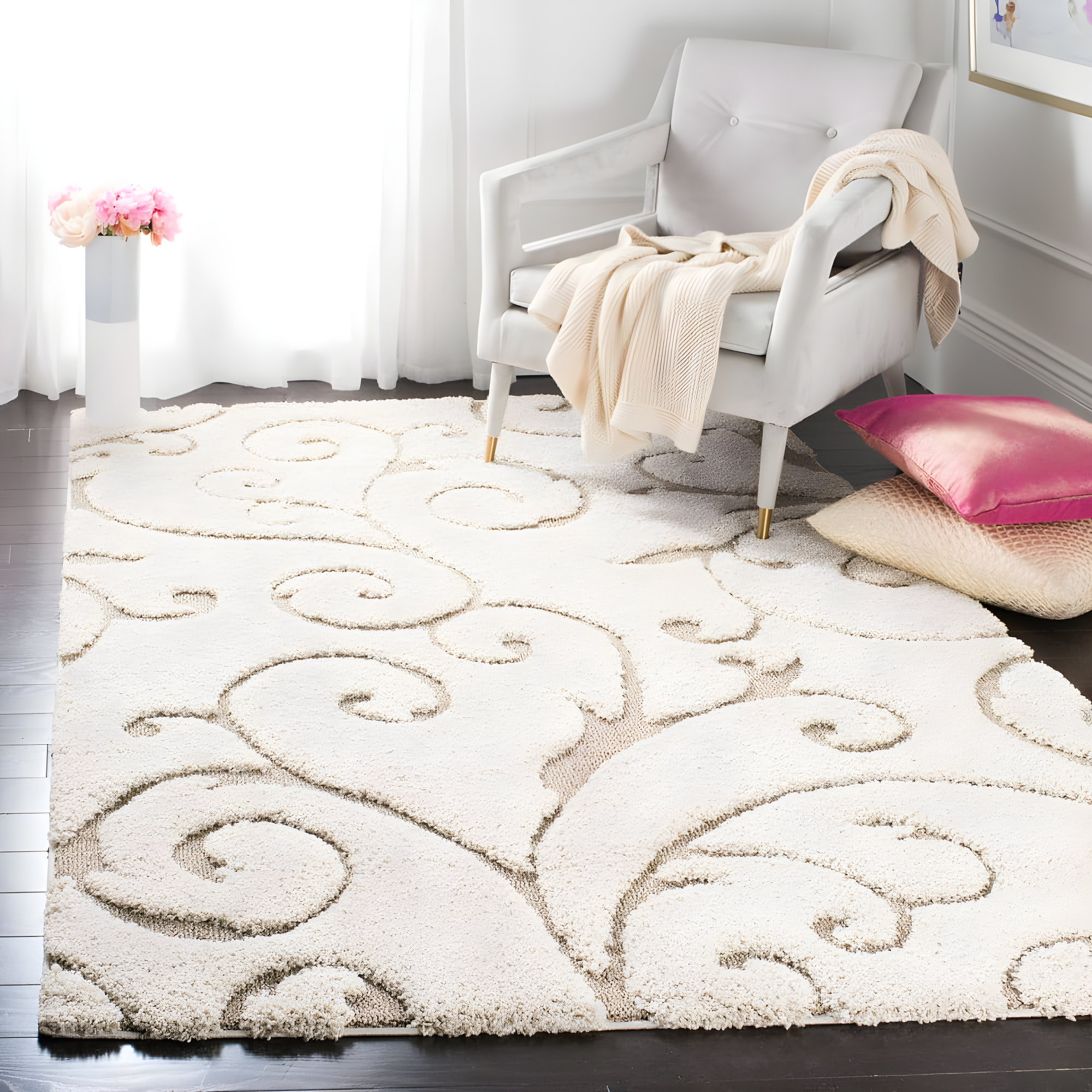 Florida Shag SG455 Power Loomed Indoor Area Rug - Cream/Beige - 4'x6' - Safavieh.
