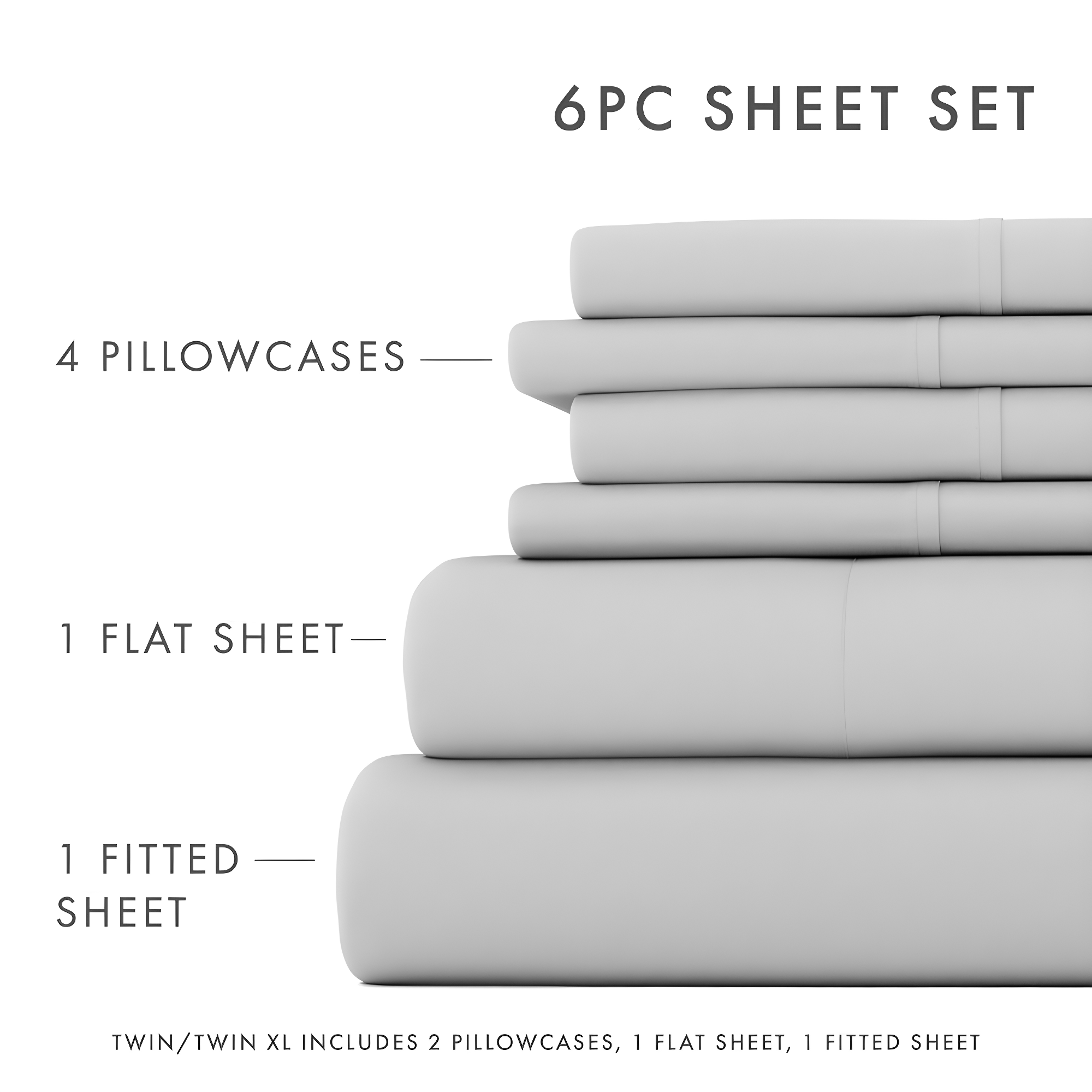 Light Gray Twin XL Ultra Soft 4-Piece Microfiber Sheet Set