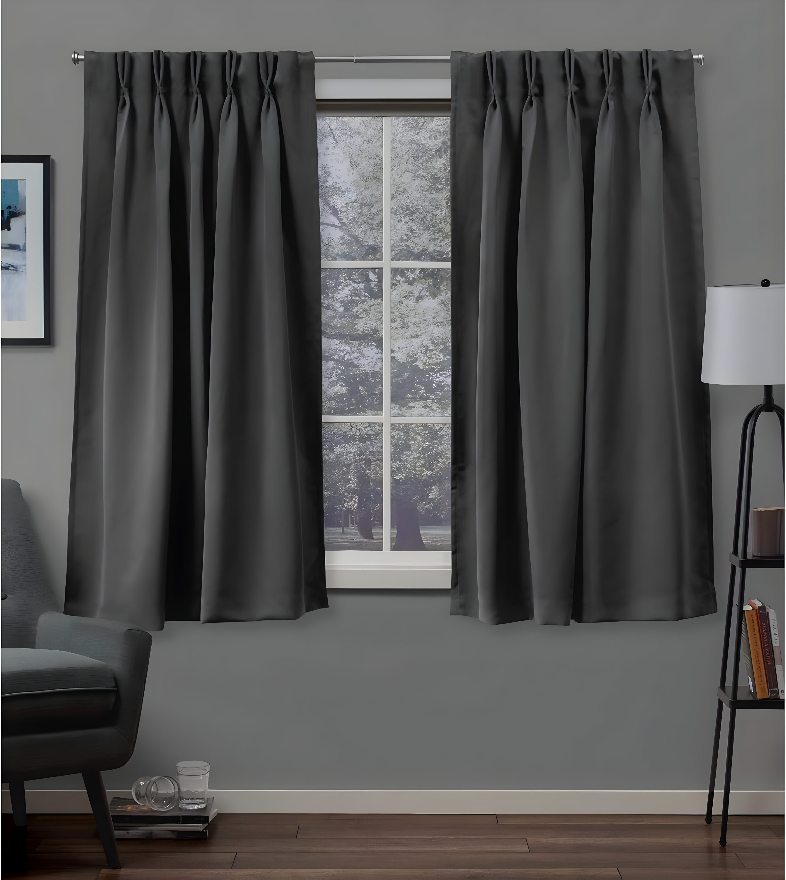 Set of 2 63"x30" Sateen Twill Woven Blackout Pinch Pleat Window Curtain Panel Dark Gray - Exclusive Home