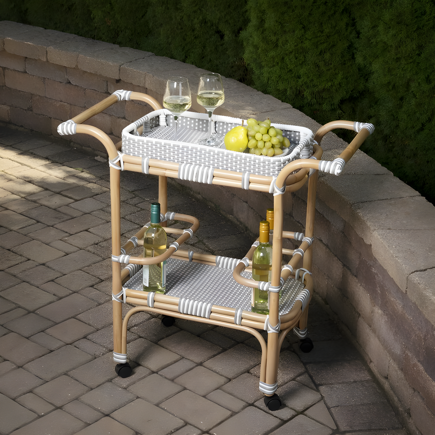 Butler Selena Grey & White Rattan Bar Cart