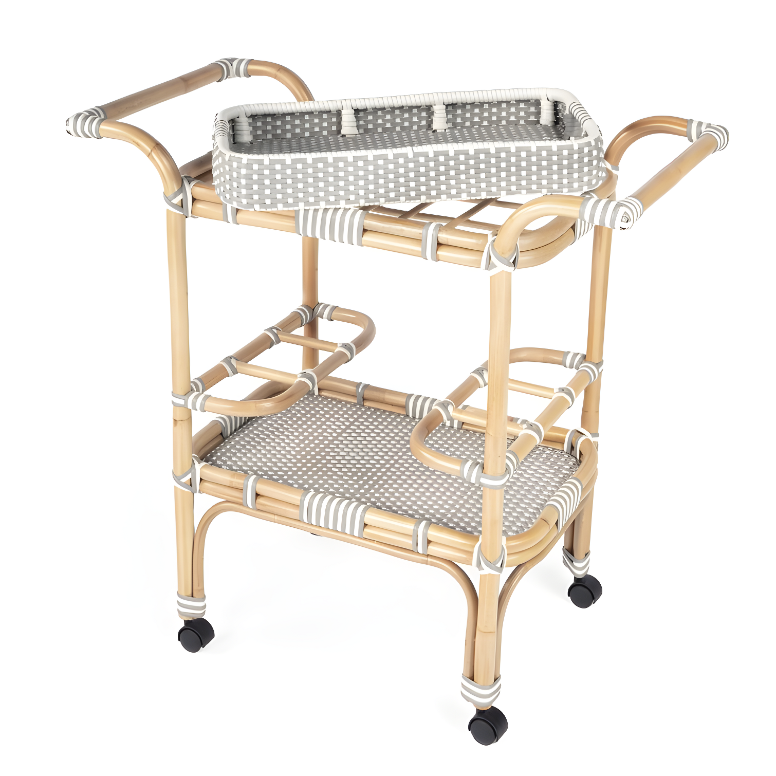 Butler Selena Grey & White Rattan Bar Cart