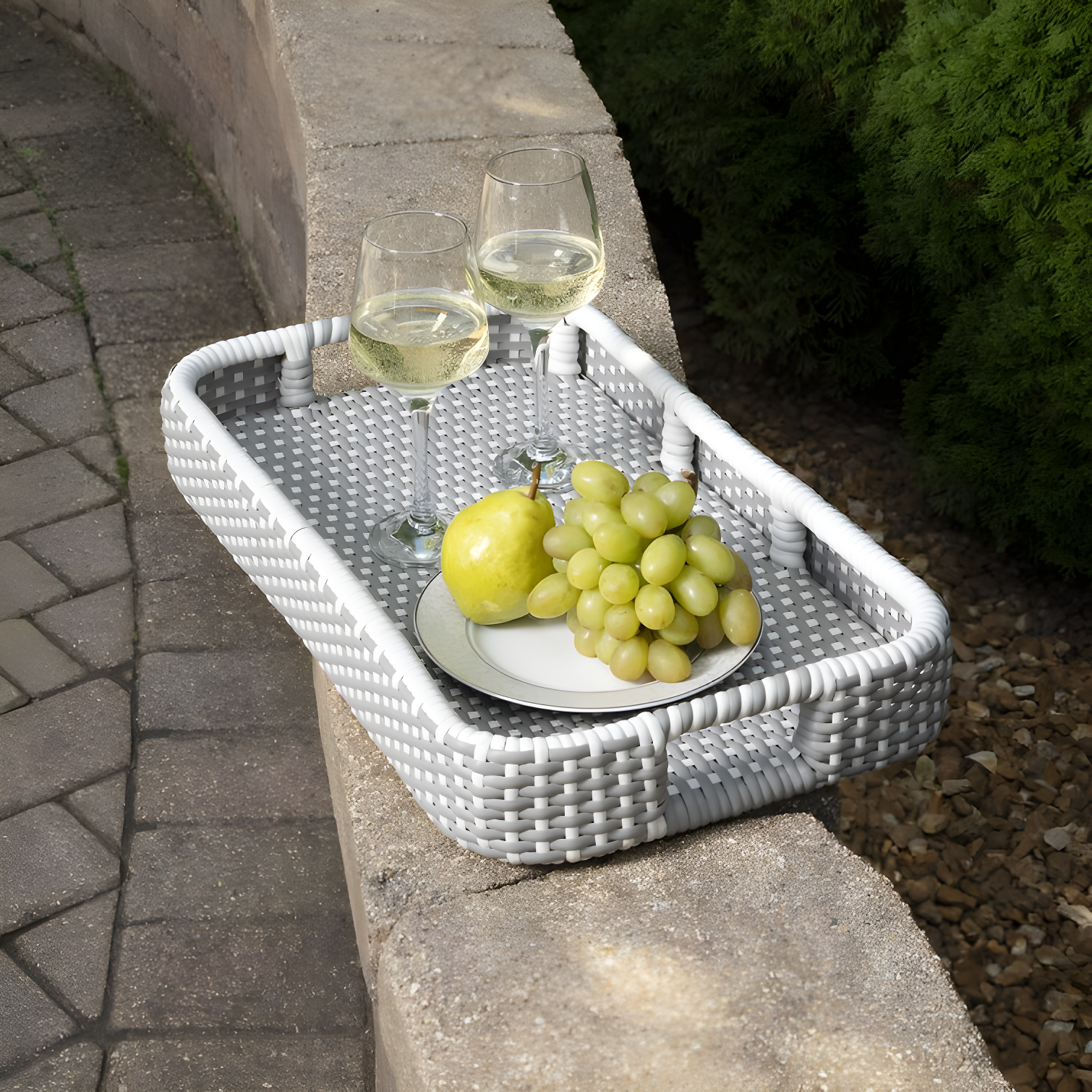 Butler Selena Grey & White Rattan Bar Cart