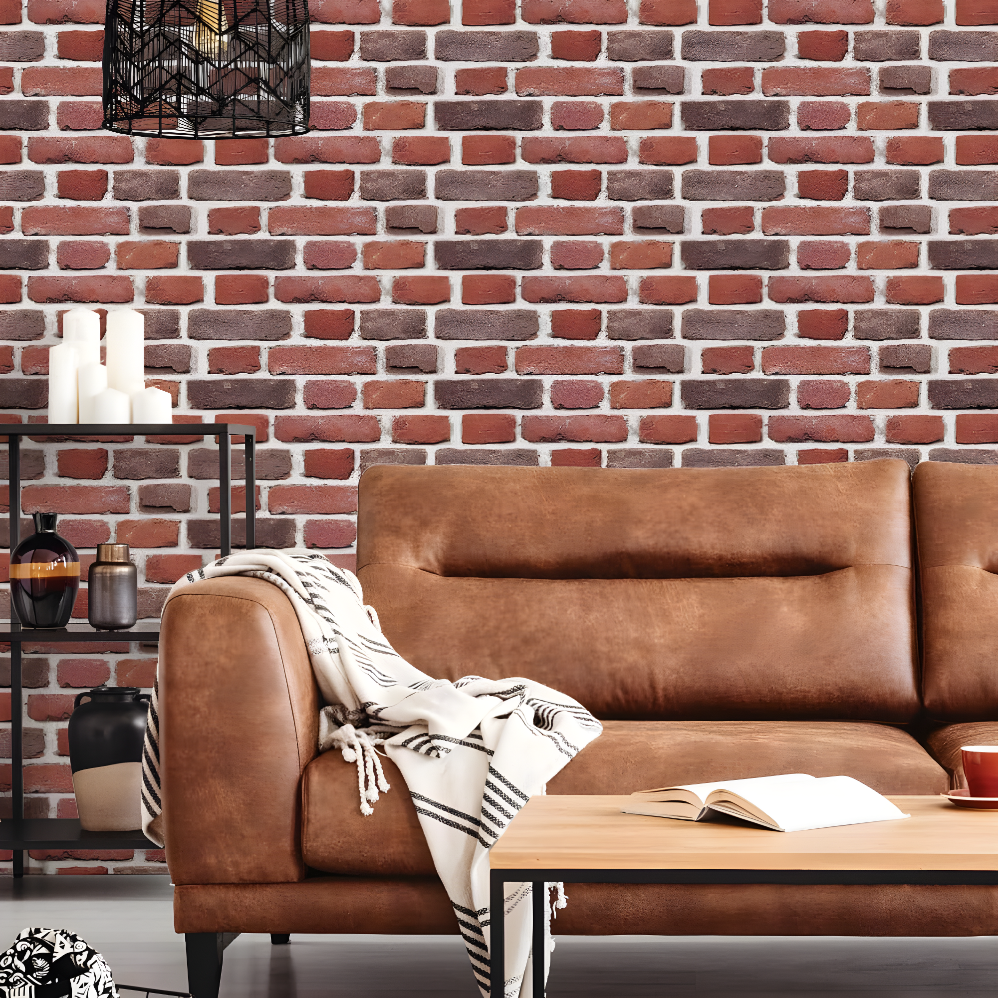 Brick Peel and Stick Giant Wall Decal Red - RoomMates: Vinyl Self-Adhesive Modern Decor, 24pc